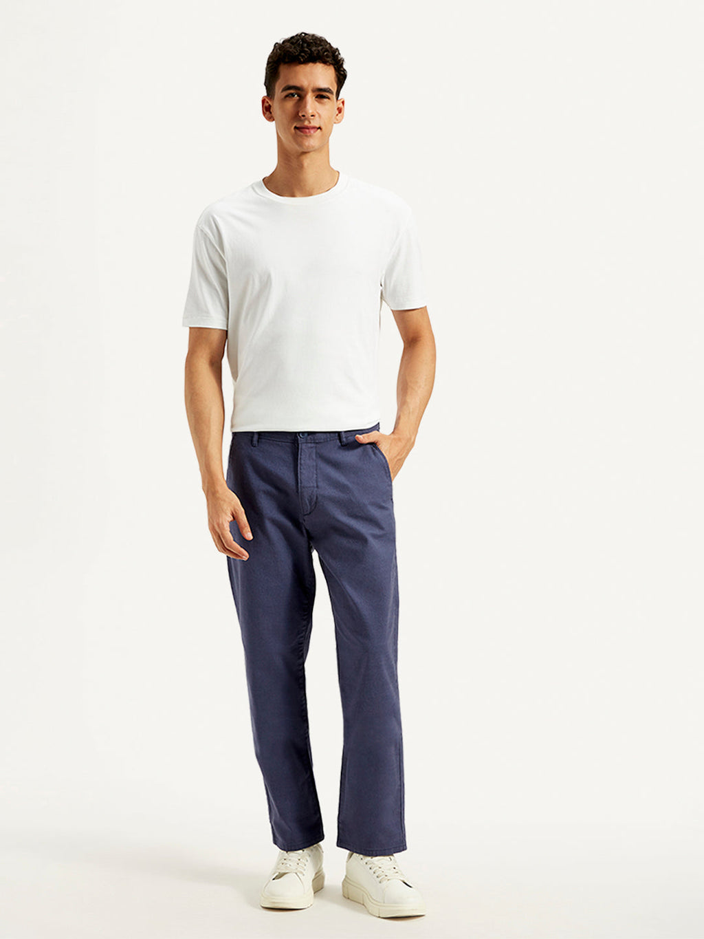 Men's Blue Authentic Straight Fit Linen Chinos