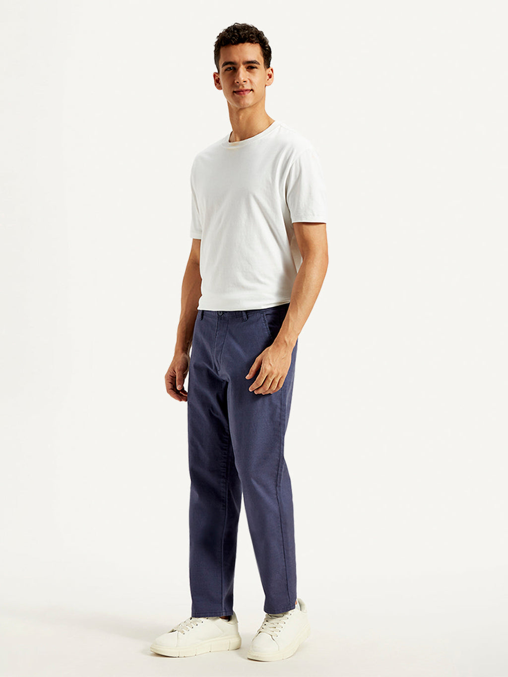 Men's Blue Authentic Straight Fit Linen Chinos