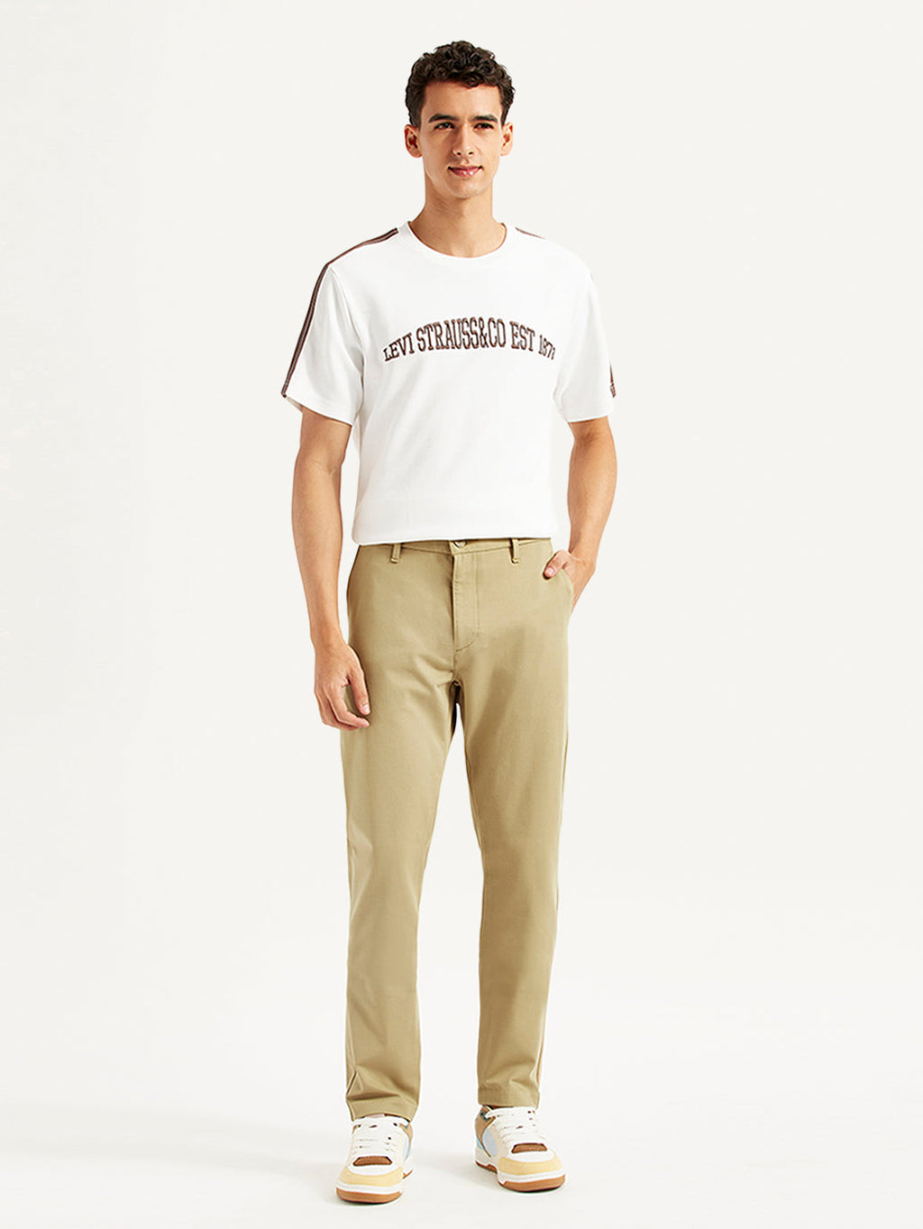Men's Beige Slim Fit Tech Pant Chinos