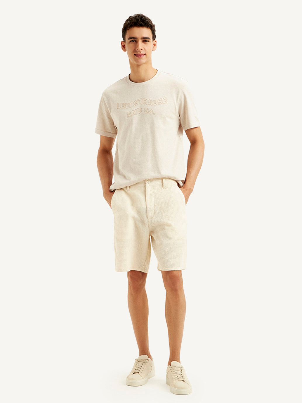 Men's Cream Tapered Shorts