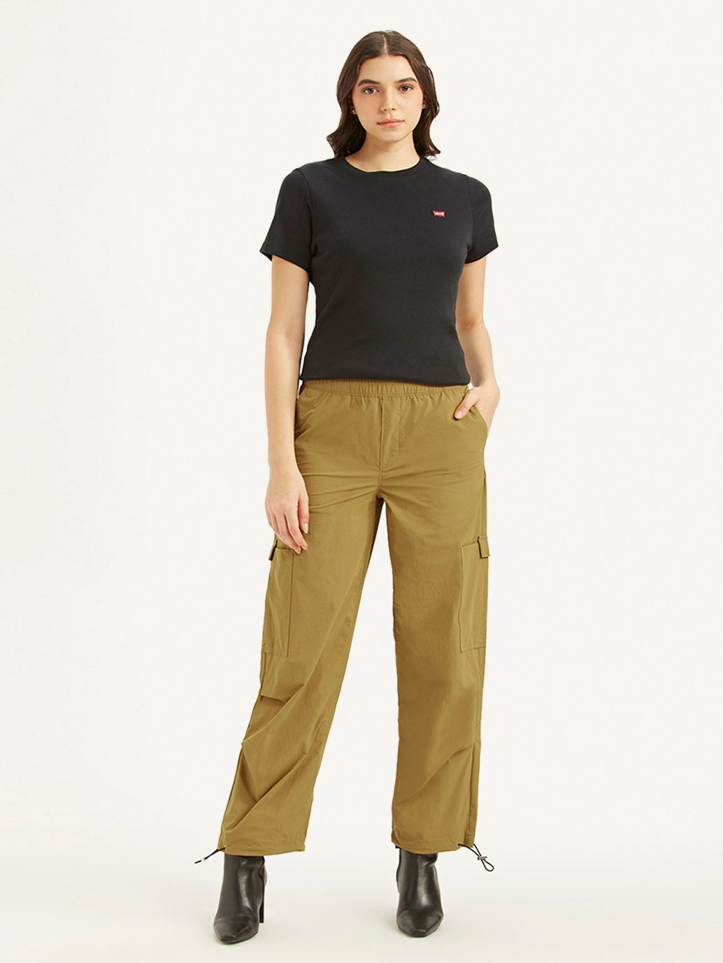 Women's Mid Rise Loose Fit Baggy Dad Cargo Trousers