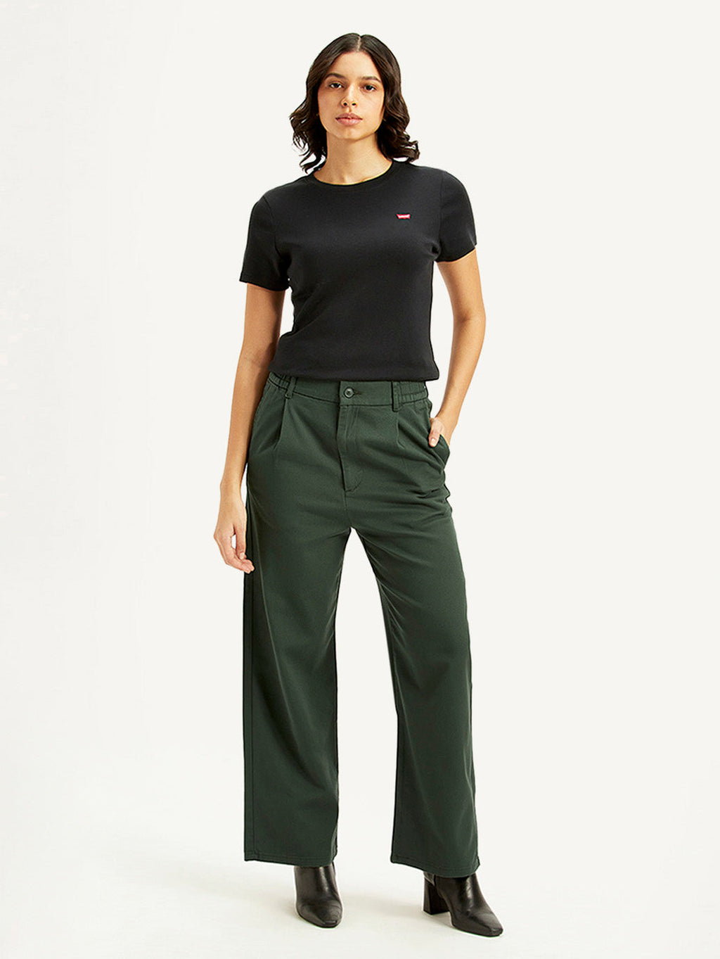 Women's High Rise Olive Loose Fit Trousers