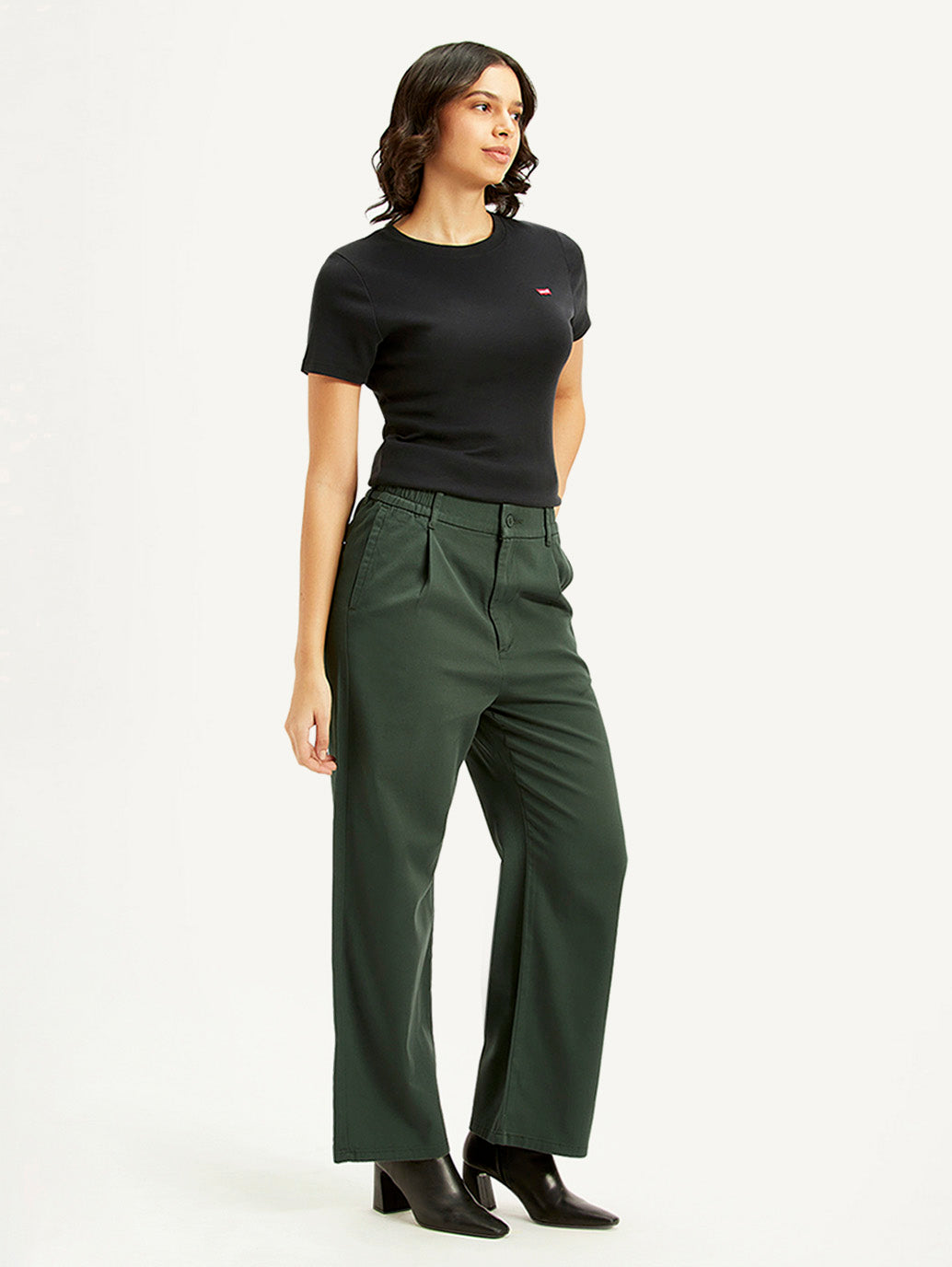 Women's High Rise Olive Loose Fit Trousers