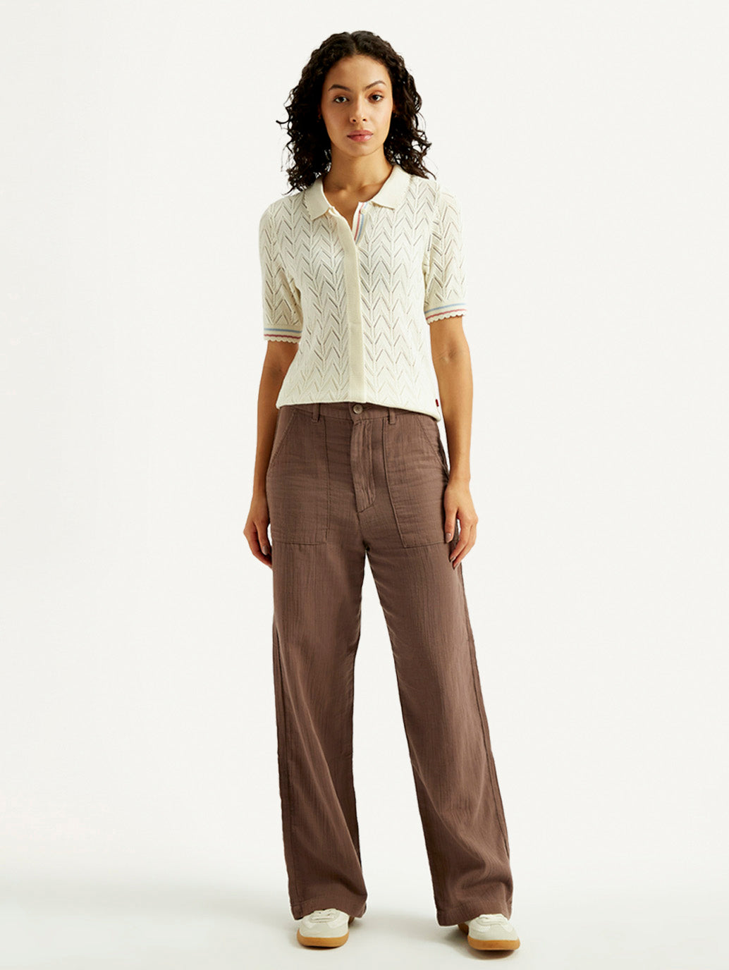Women's Brown Loose Fit Mid Rise Trousers