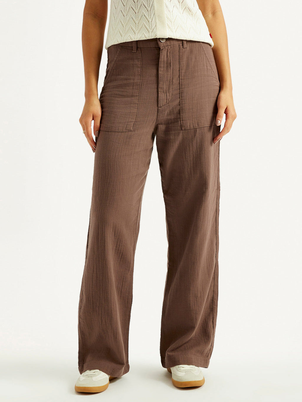 Women's Brown Loose Fit Mid Rise Trousers