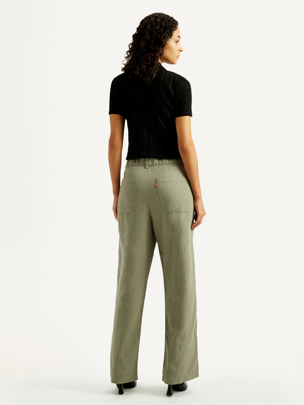 Women's Olive Green Loose Fit Mid Rise Trousers
