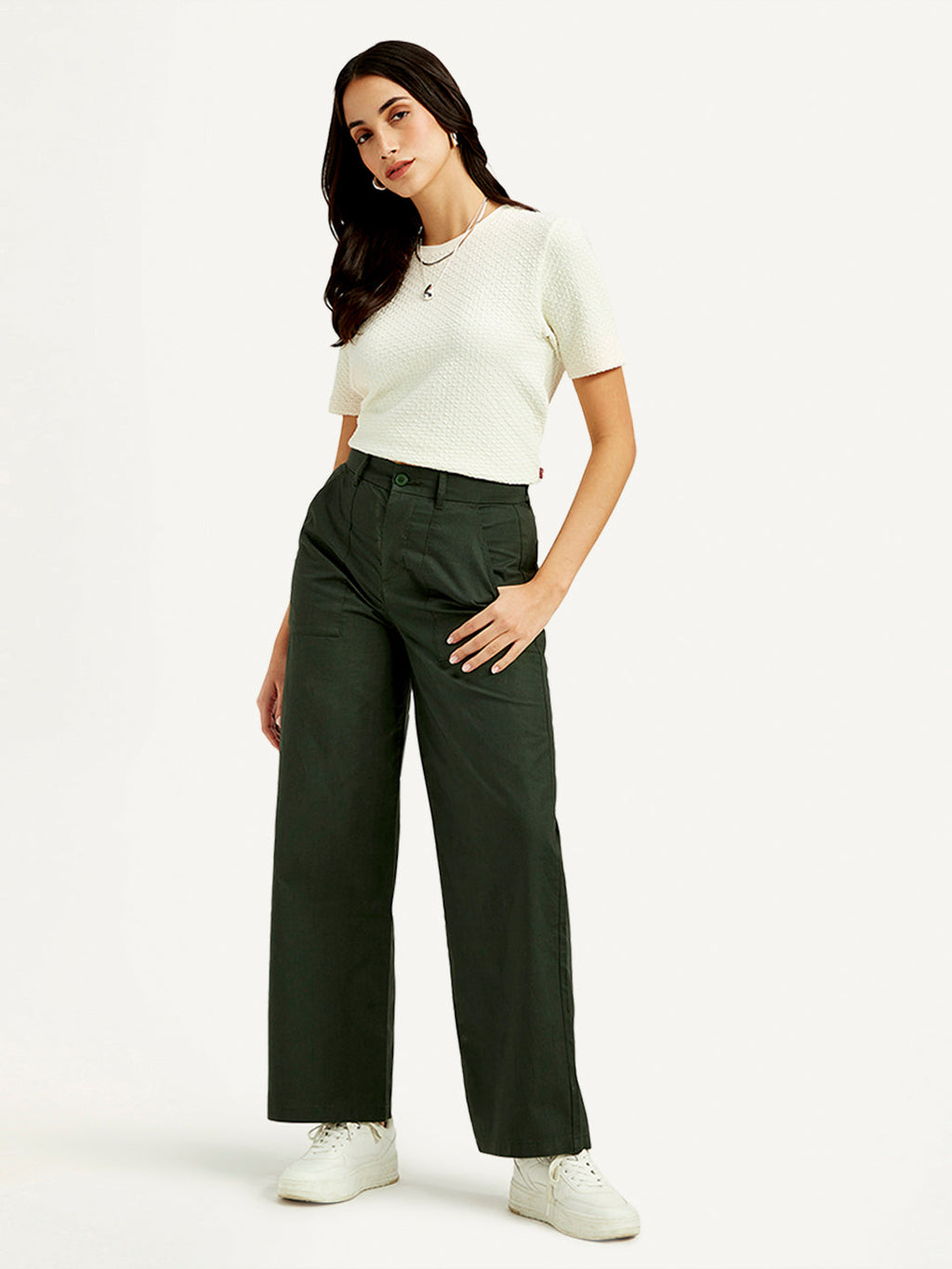 Women's High Rise Olive Straight Fit Trousers