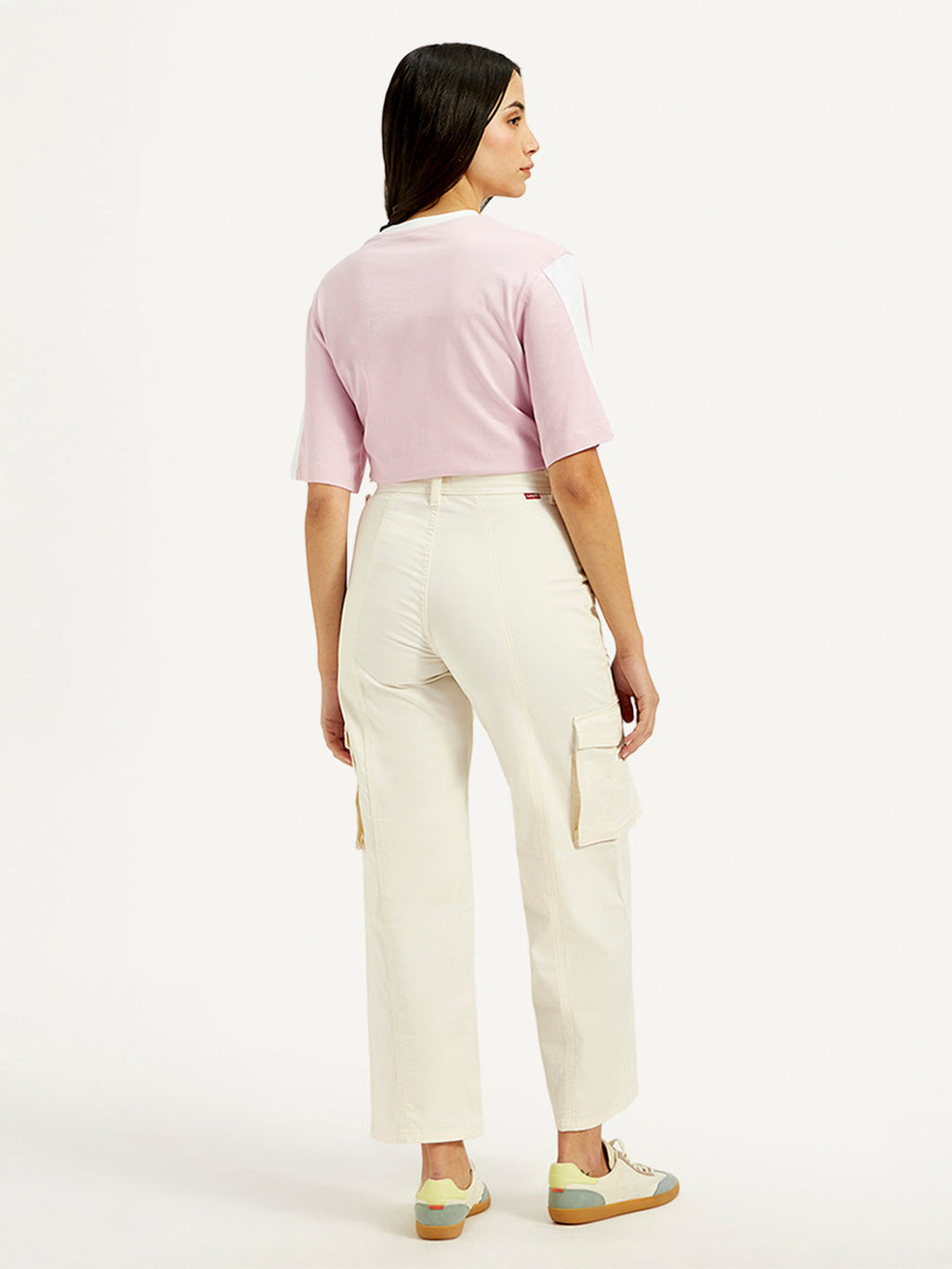 Women's High Rise Off-White Wide Leg Cargo Trousers