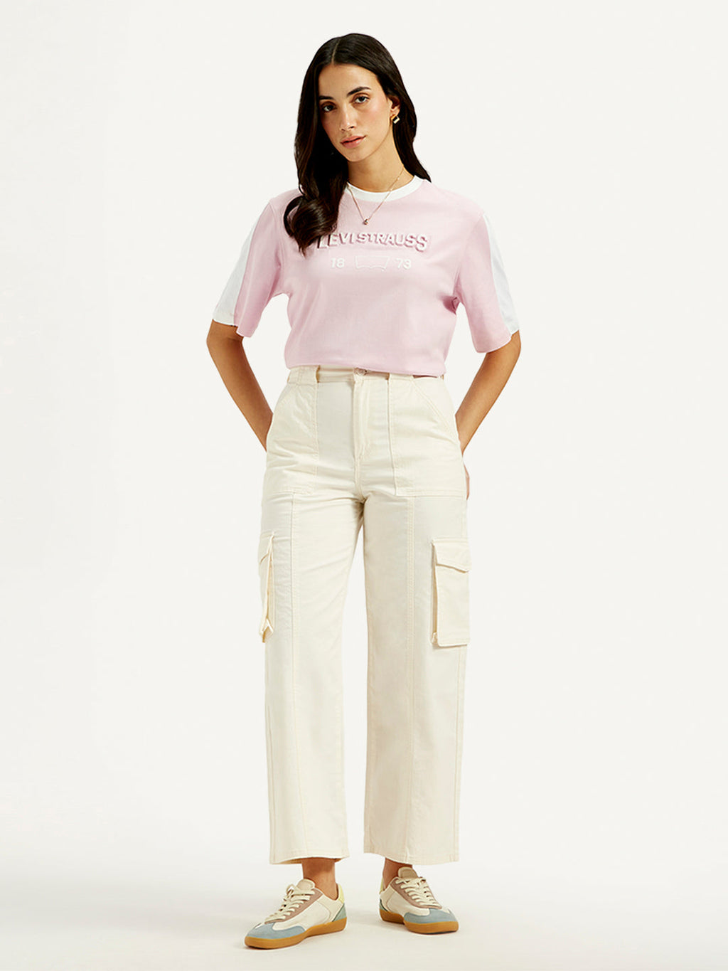 Women's High Rise Off-White Wide Leg Cargo Trousers