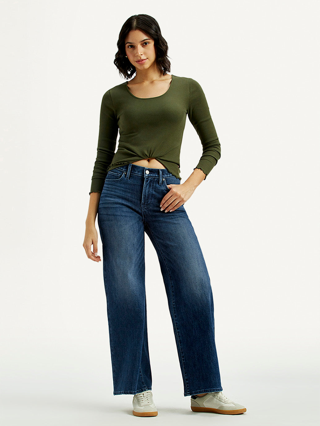 Women's 318 Dark Indigo Shaping Wide Leg Fit Mid Rise Jeans