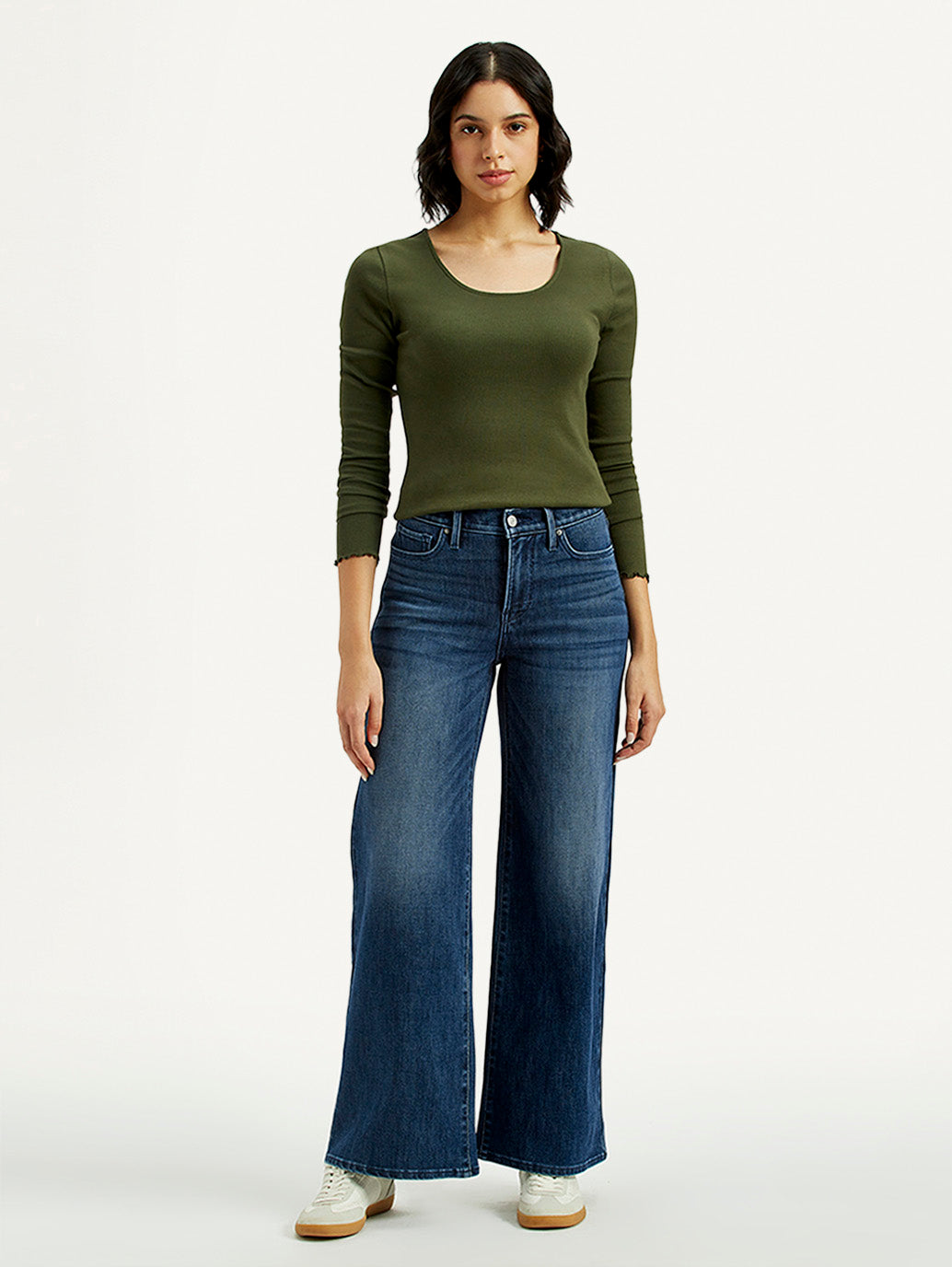 Women's 318 Dark Indigo Shaping Wide Leg Fit Mid Rise Jeans