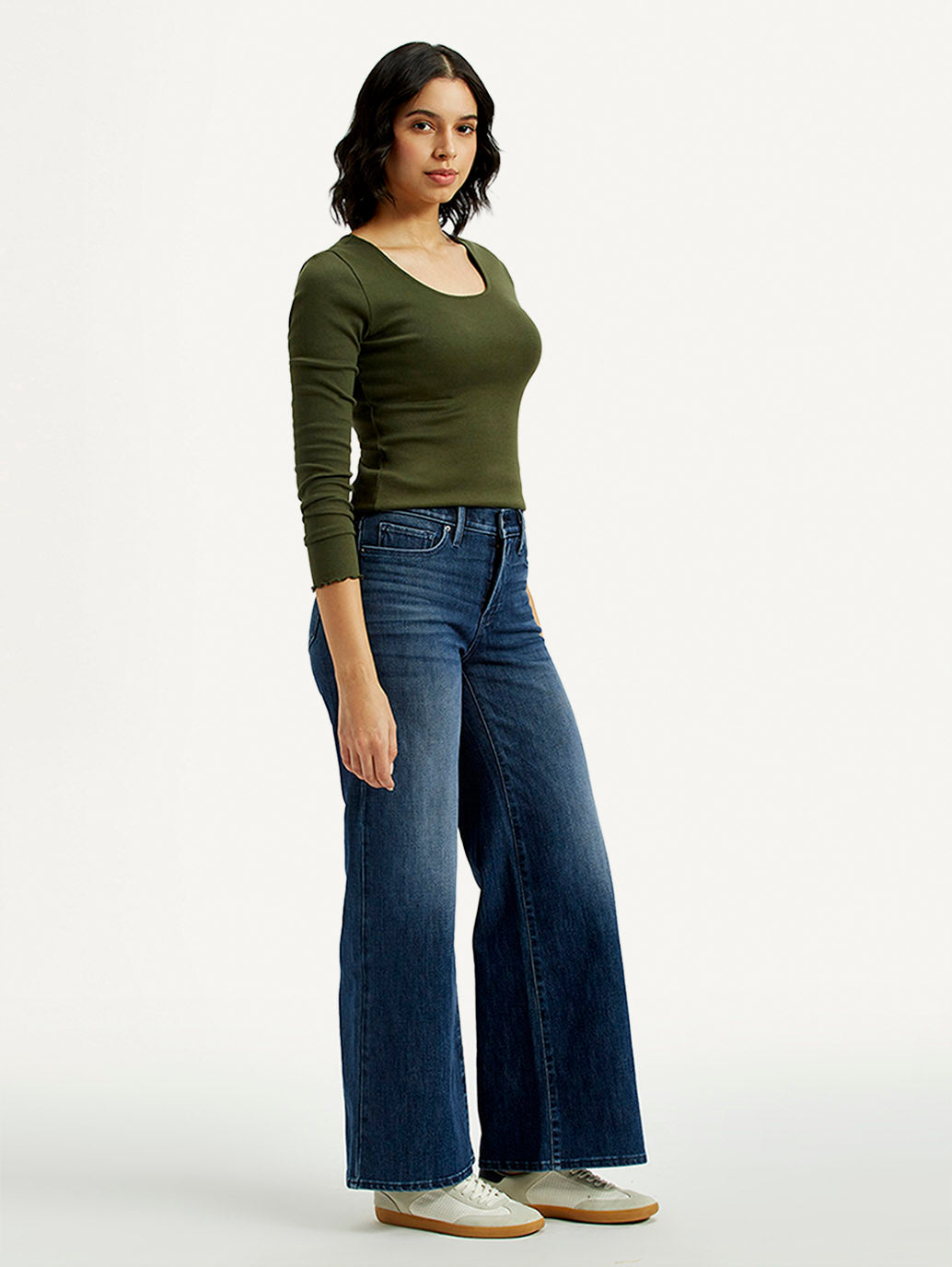 Women's 318 Dark Indigo Shaping Wide Leg Fit Mid Rise Jeans
