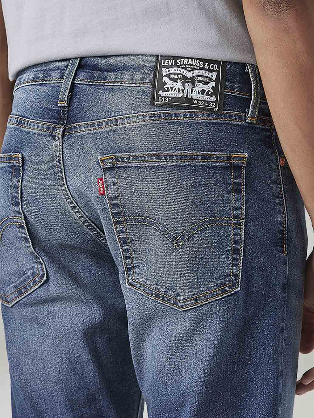 Men's 513 Blue Slim Straight Fit Mid Rise Jeans