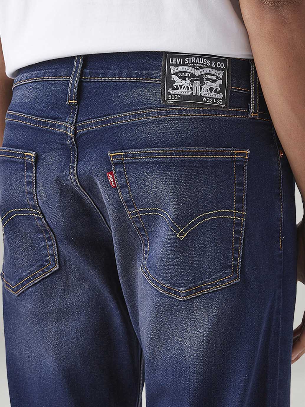 Men's 513 Dark Blue Slim Straight Fit Mid Rise Tinted Jeans