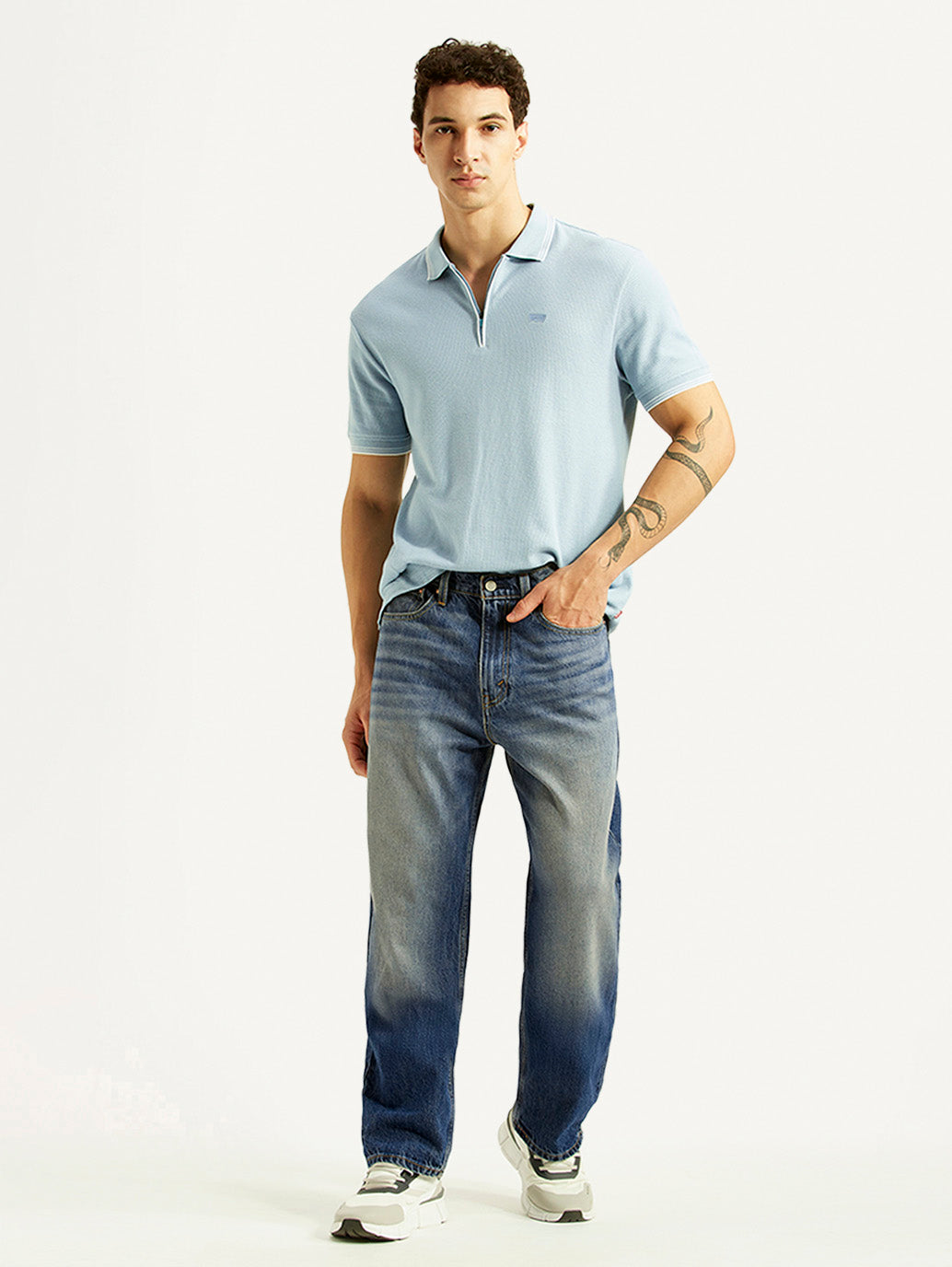 Men's 568 Blue Baggy Fit Mid Rise Jeans