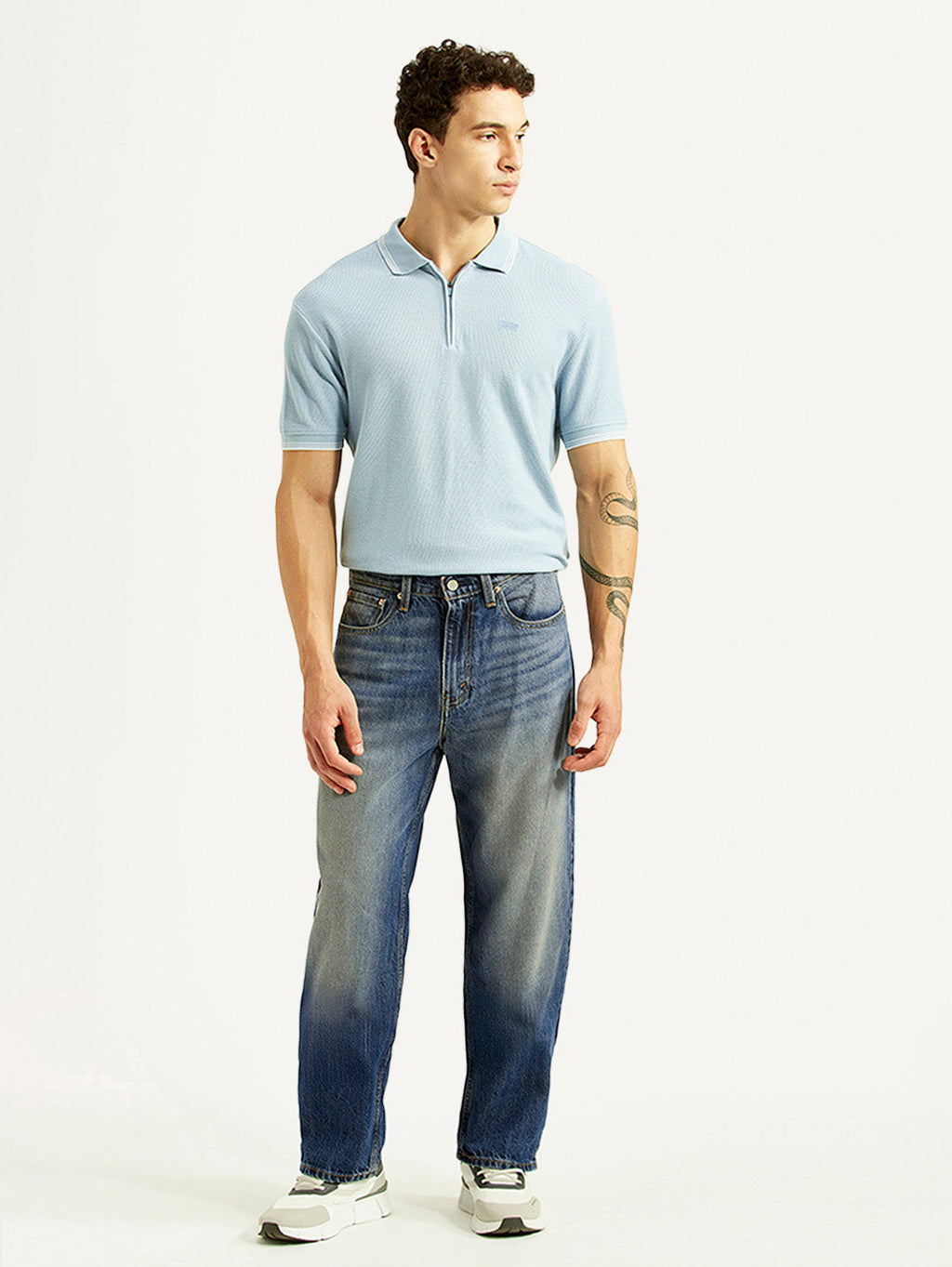 Men's 568 Blue Baggy Fit Mid Rise Jeans