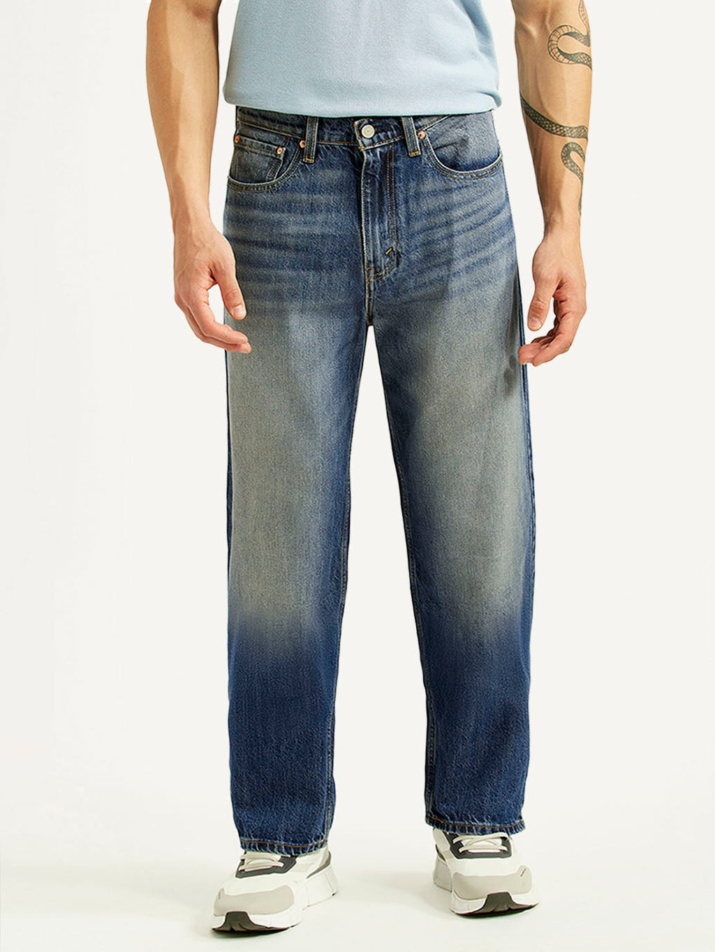 Men's 568 Blue Baggy Fit Mid Rise Jeans