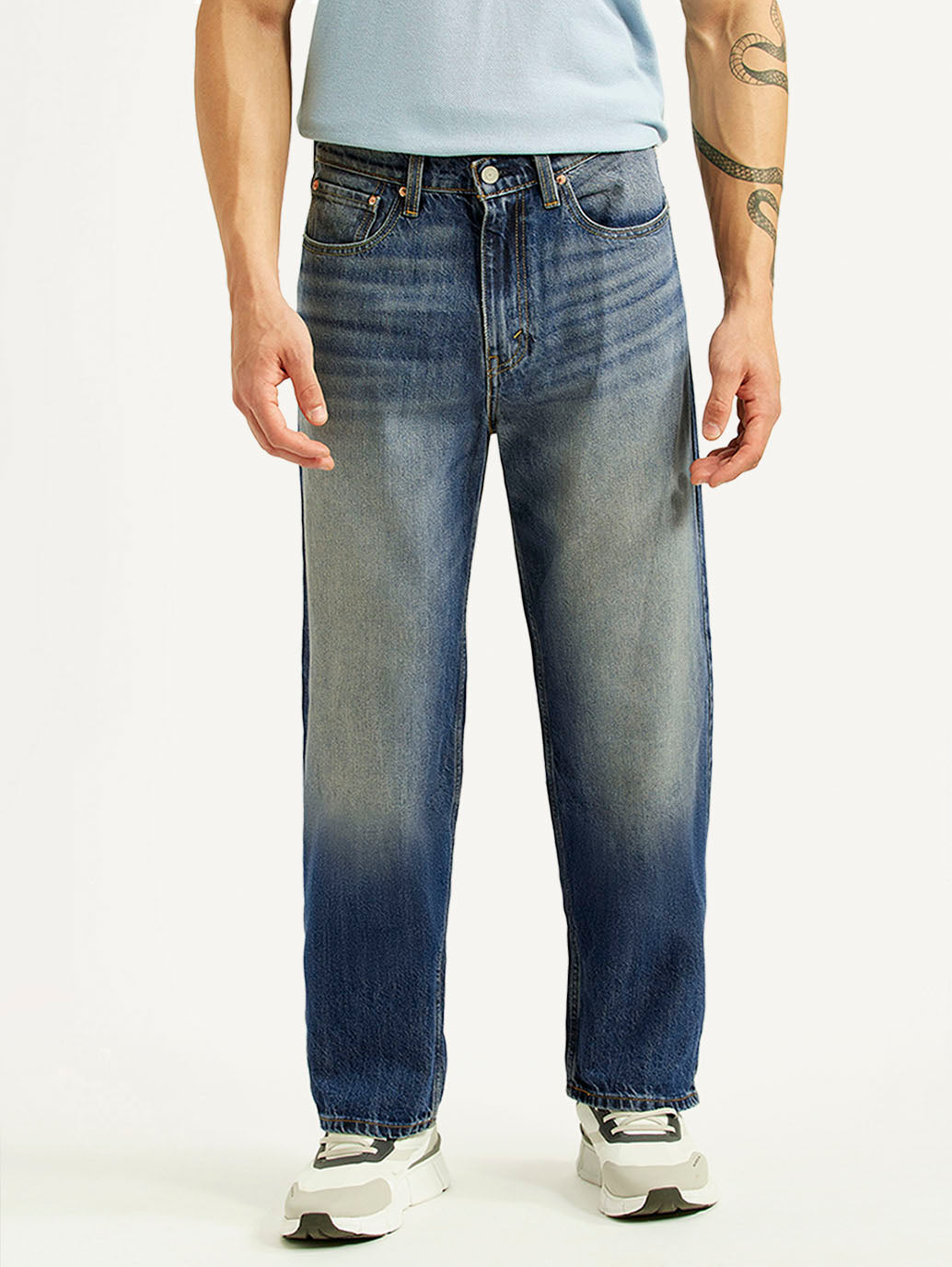 Men's 568 Blue Baggy Fit Mid Rise Jeans