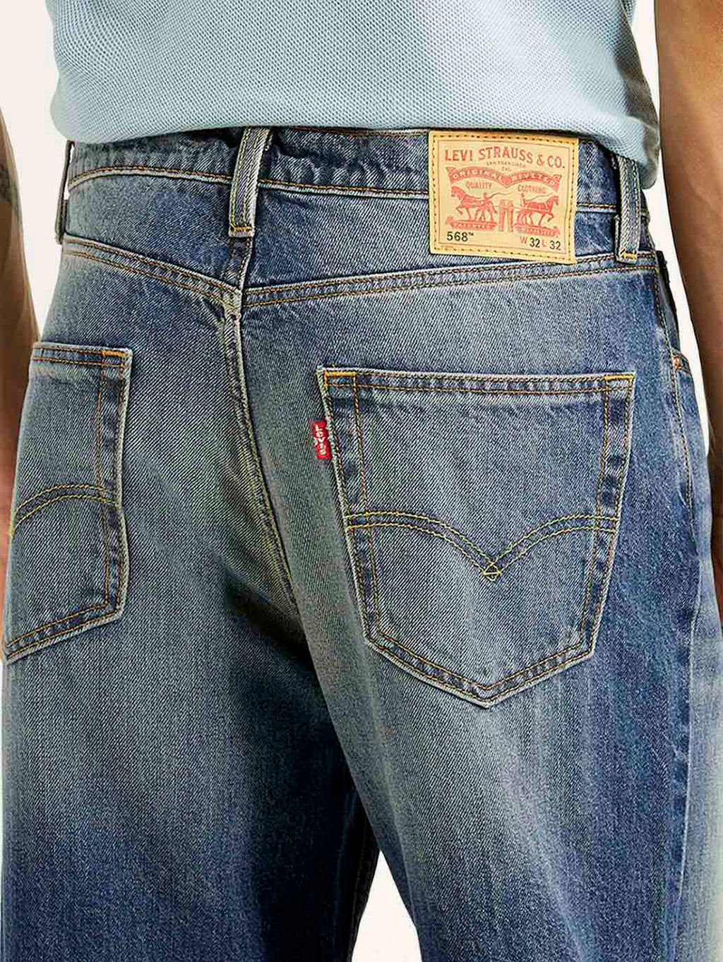 Men's 568 Blue Baggy Fit Mid Rise Jeans