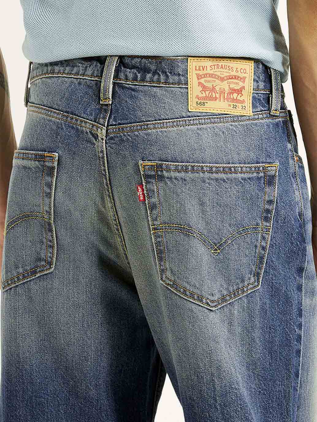 Men's 568 Blue Baggy Fit Mid Rise Jeans