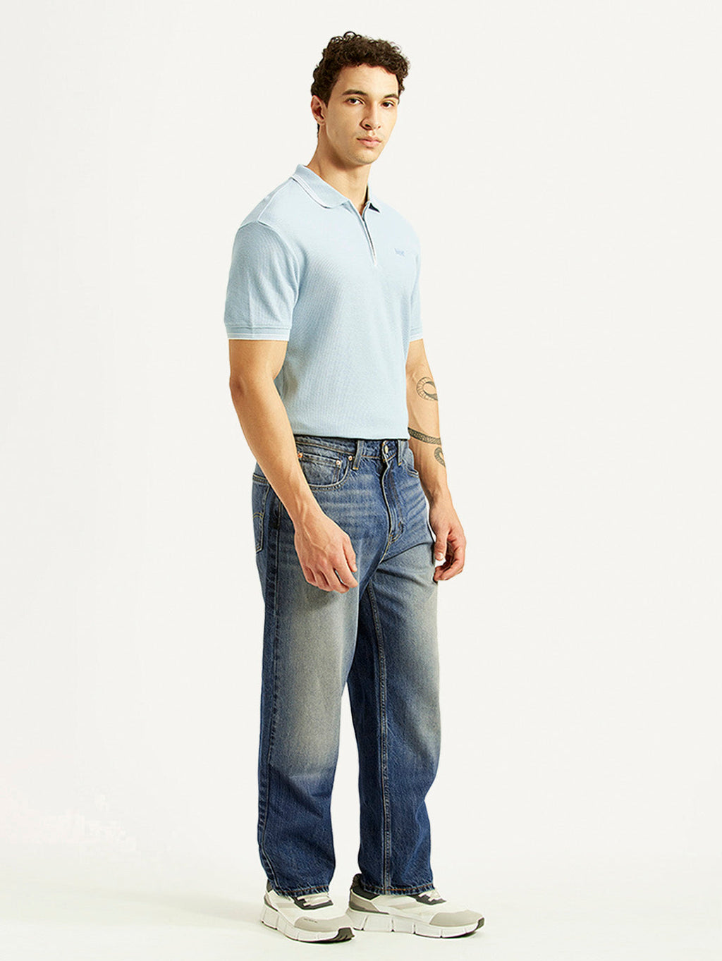 Men's 568 Blue Baggy Fit Mid Rise Jeans