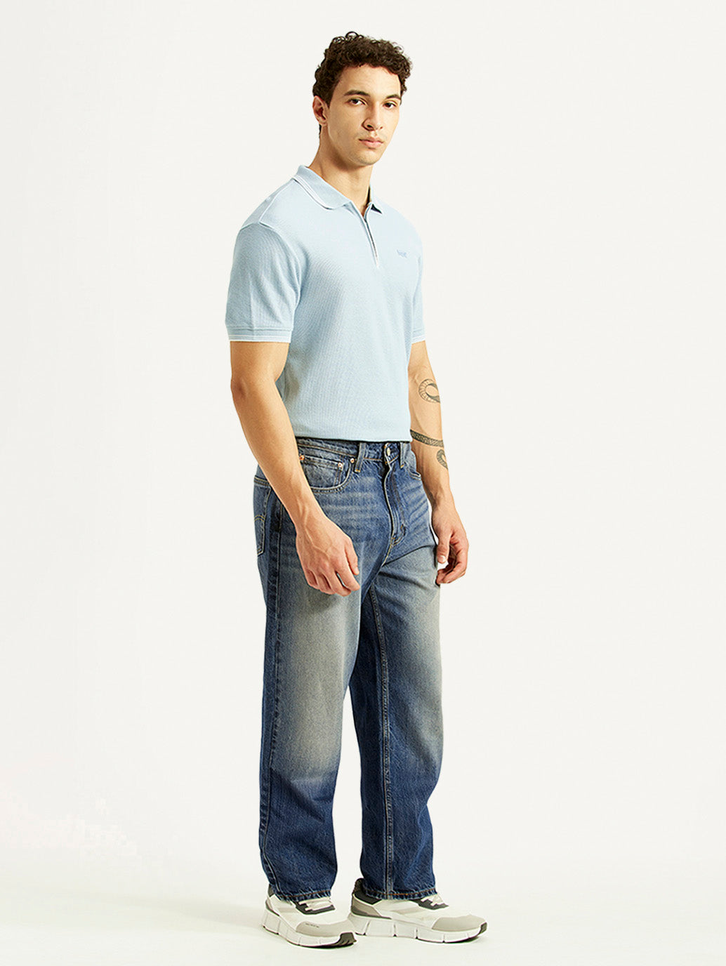 Men's 568 Blue Baggy Fit Mid Rise Jeans