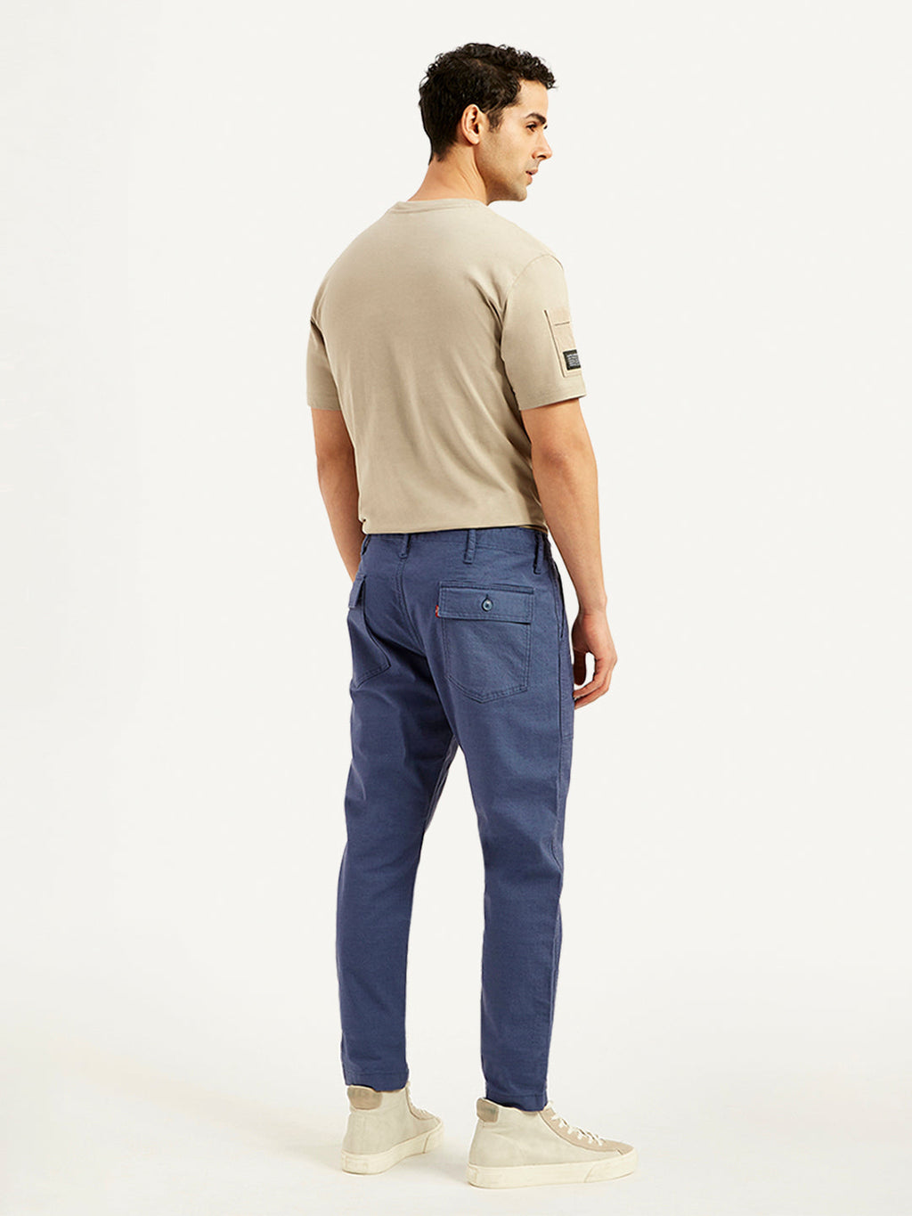 Men's Blue Slim Tapered Fit Utility Linen Trousers