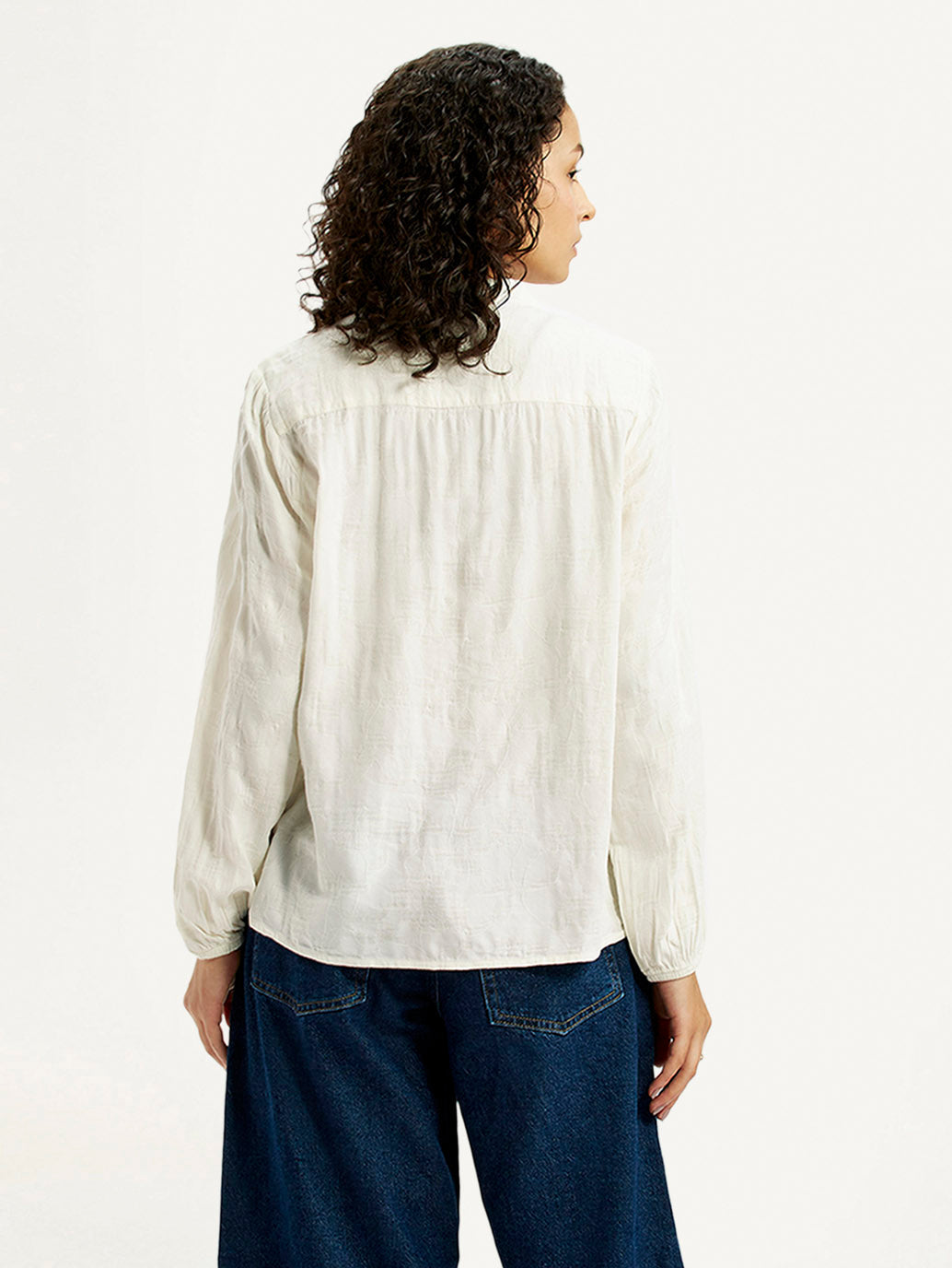 Women's Self Design Off White Mandarin Collar Top