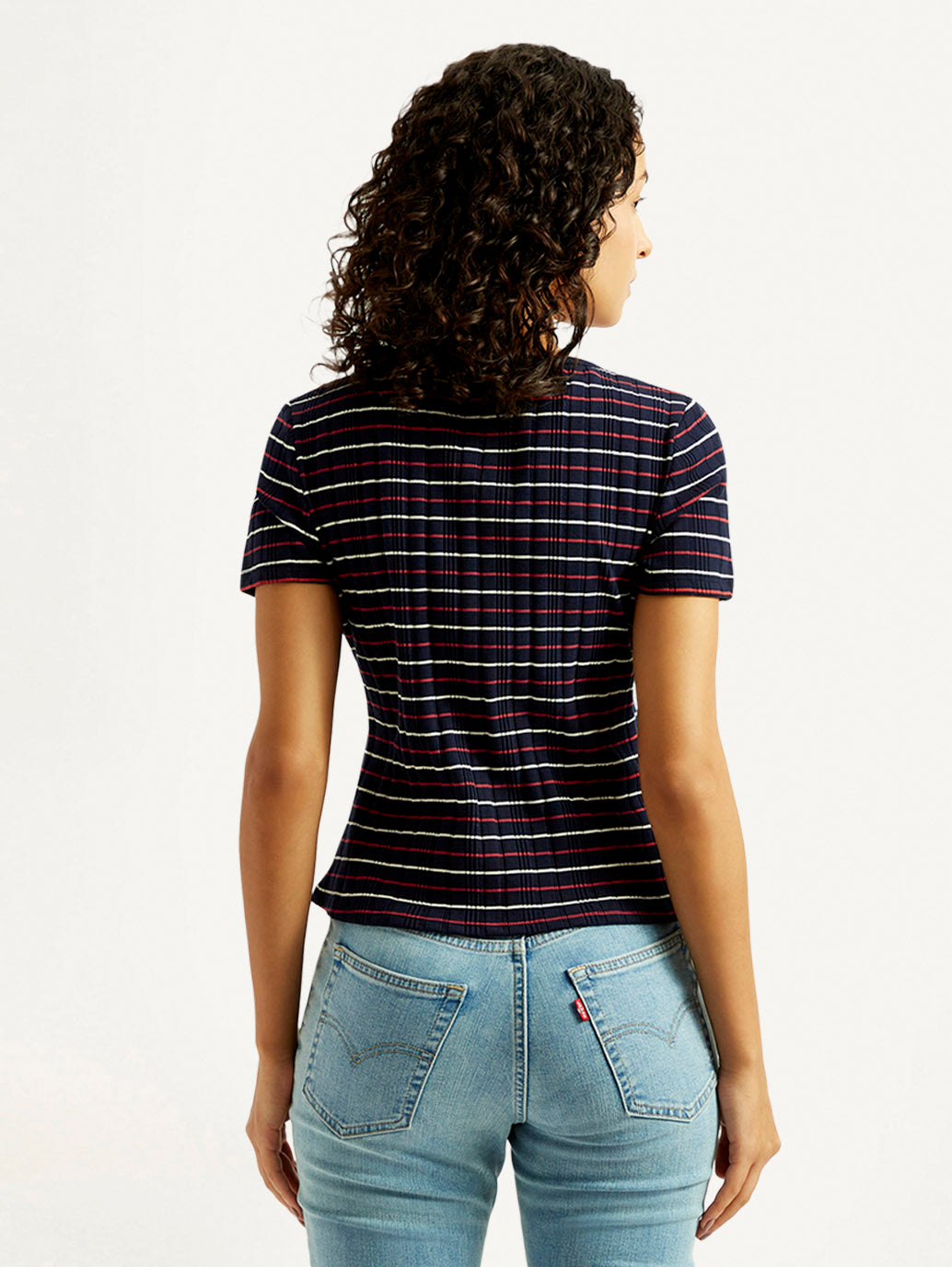 Women's Striped Navy Scoop Neck Top