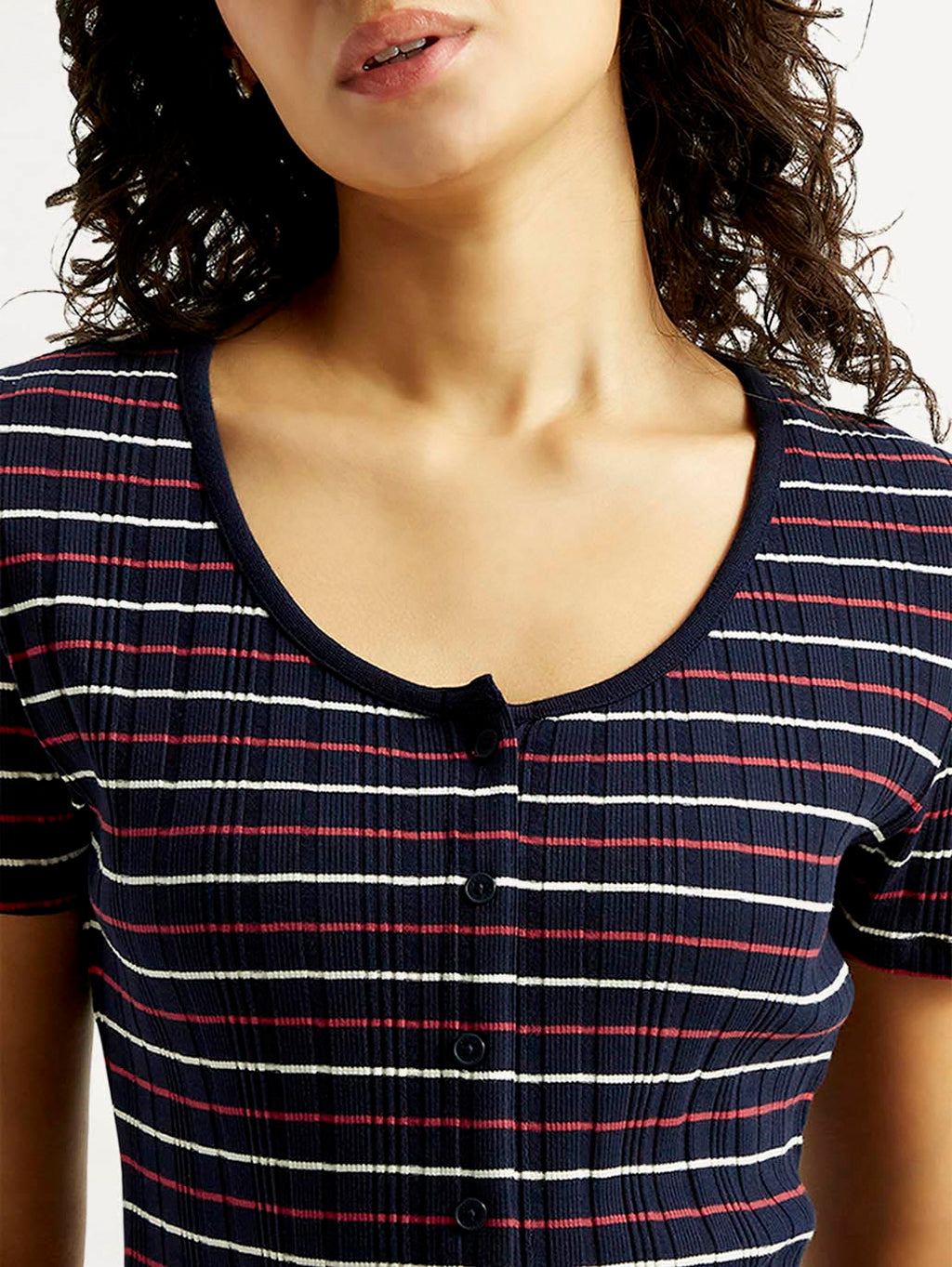 Women's Striped Navy Scoop Neck Top
