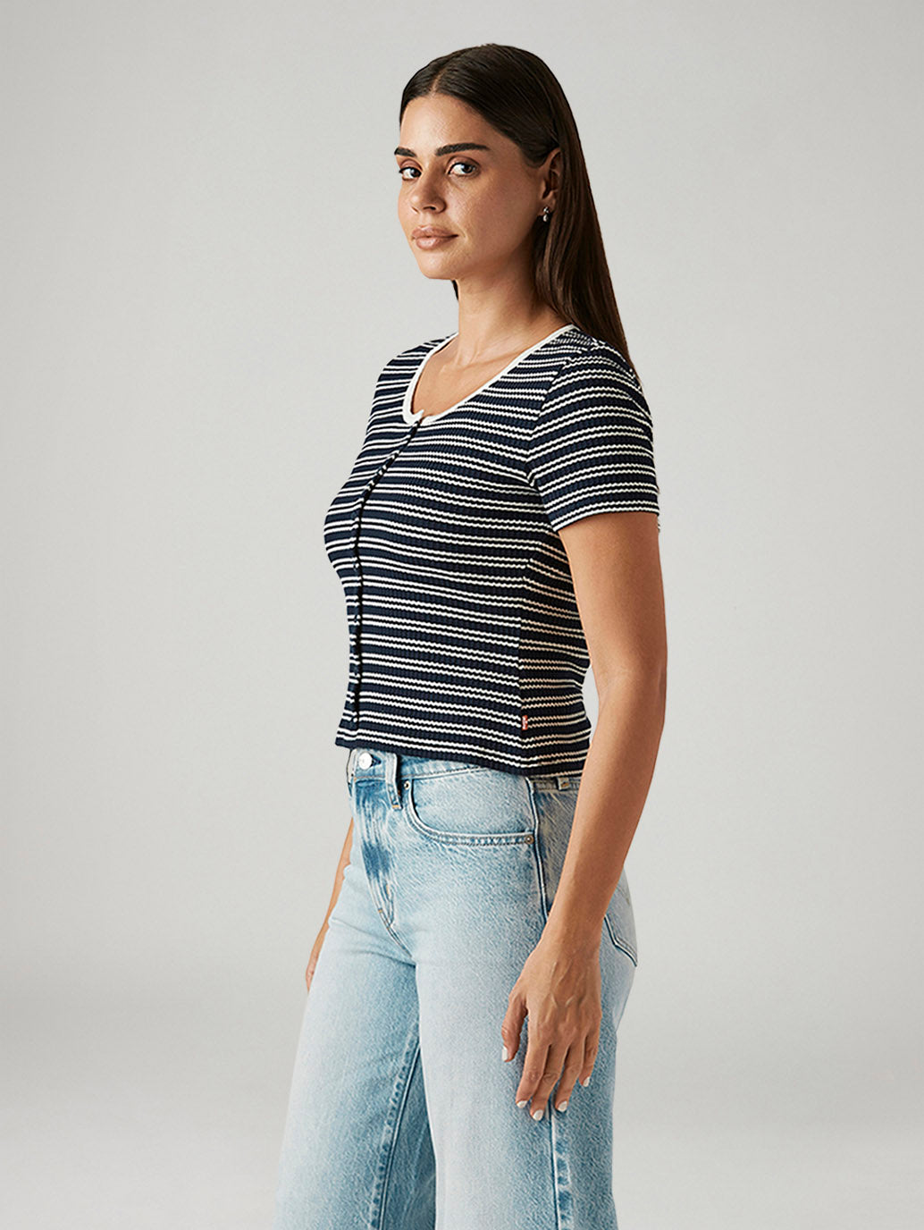 Women's Striped Navy Slim Fit T-shirt