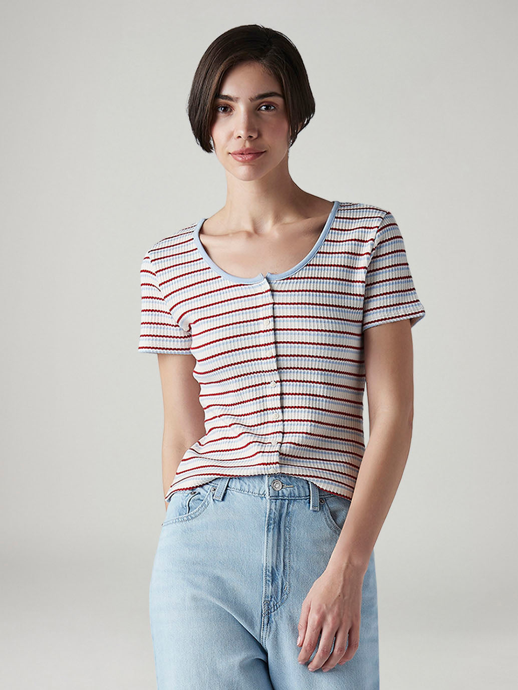Women's Striped Multi Color Scoop Neck Top