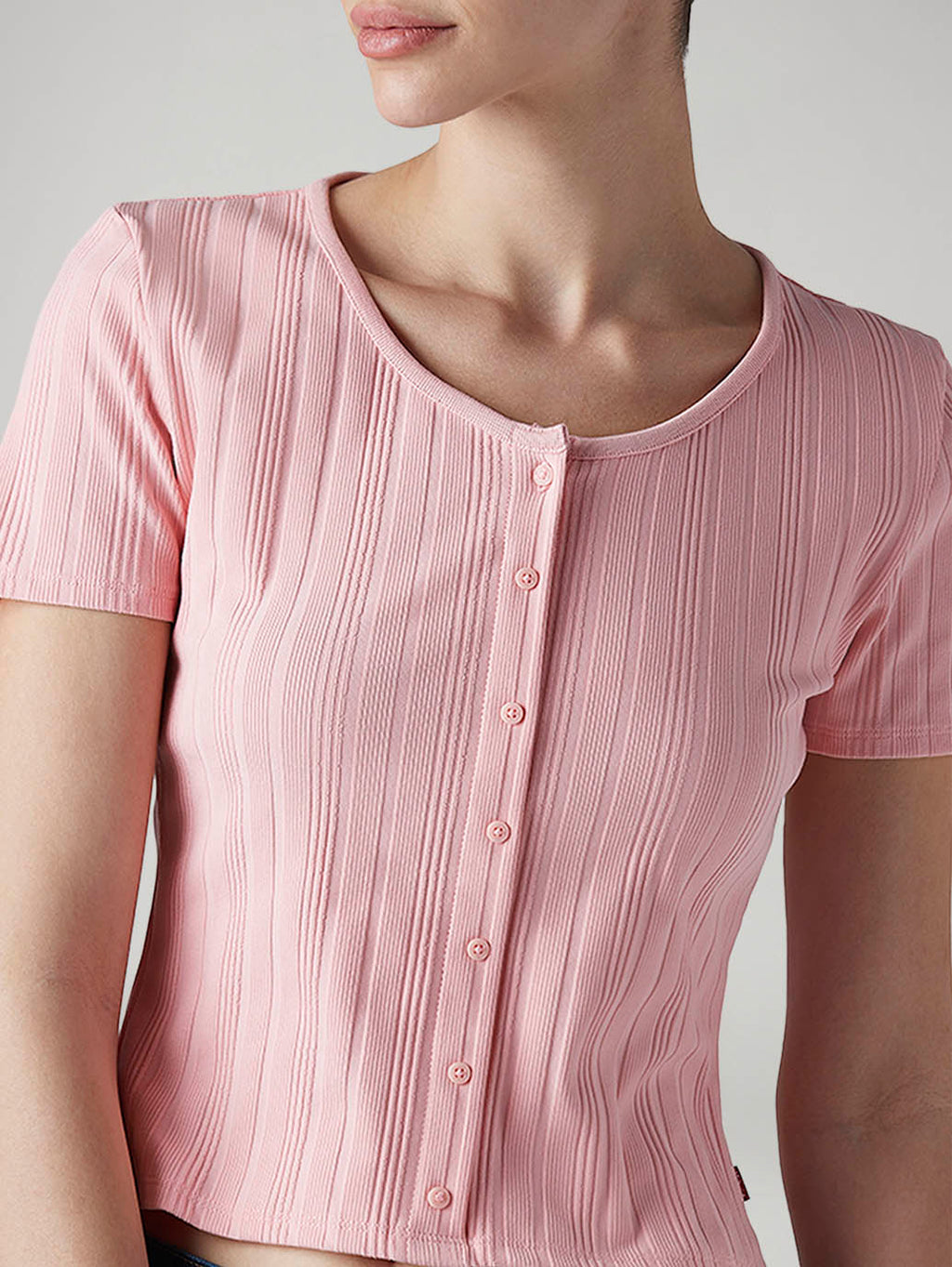 Women's Self Design Pink Round Neck Top