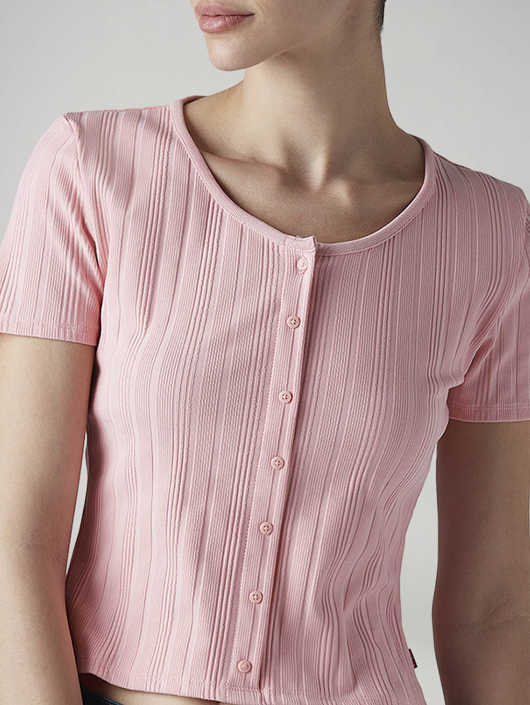 Women's Self Design Pink Round Neck Top