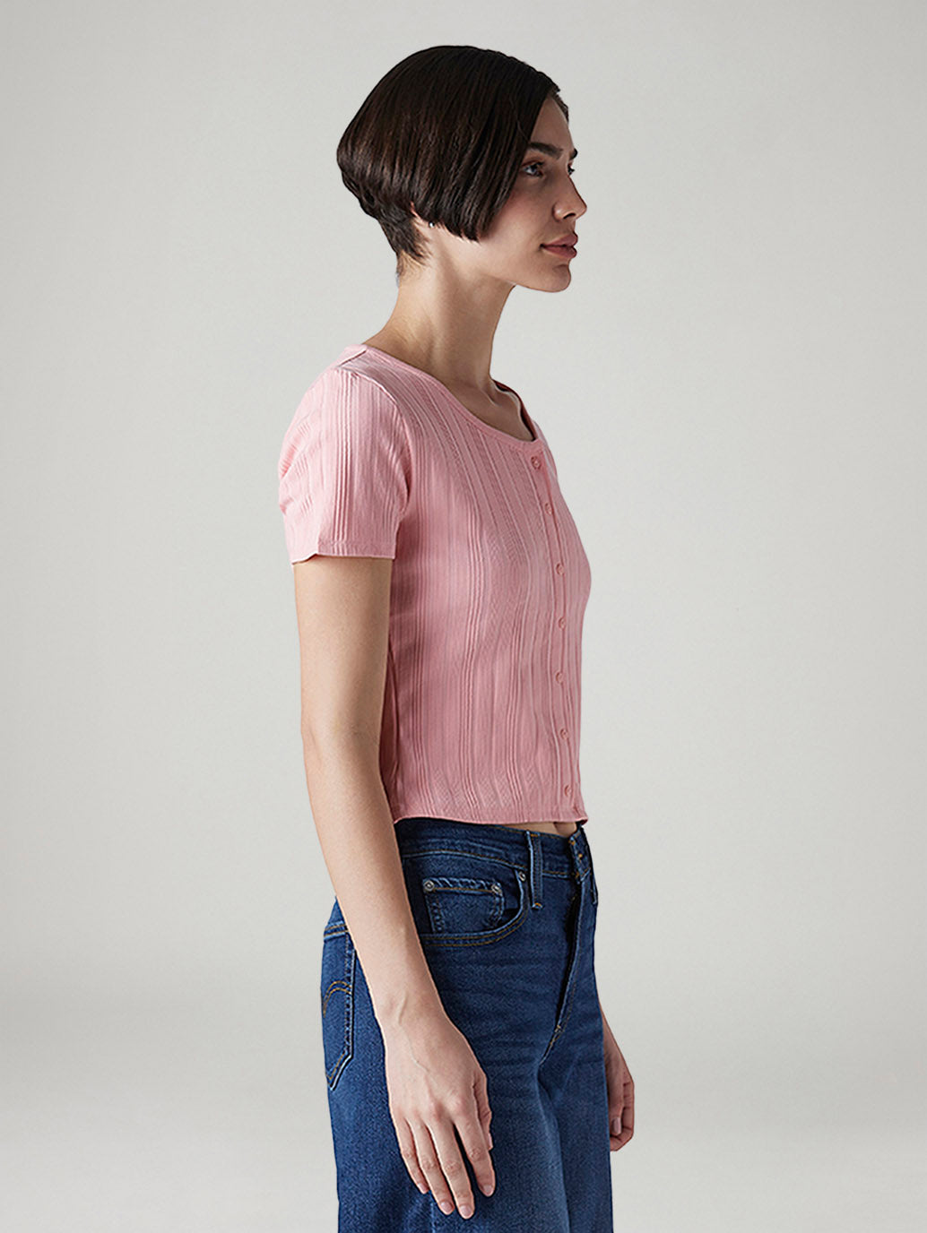 Women's Self Design Pink Round Neck Top