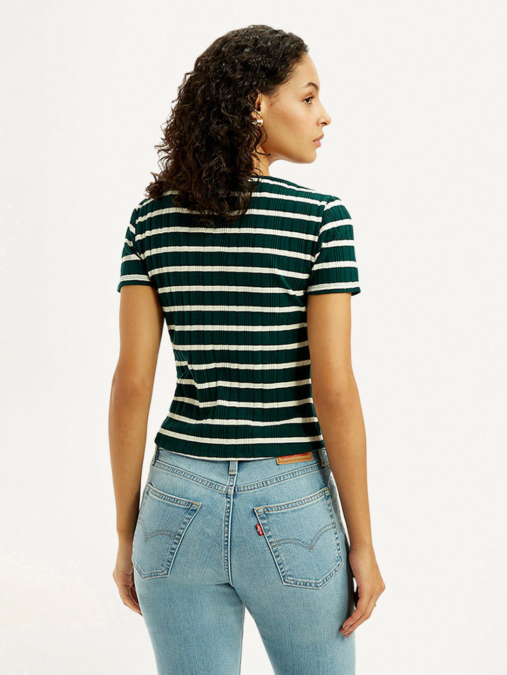 Women's Striped Dark Green Scoop Neck Top