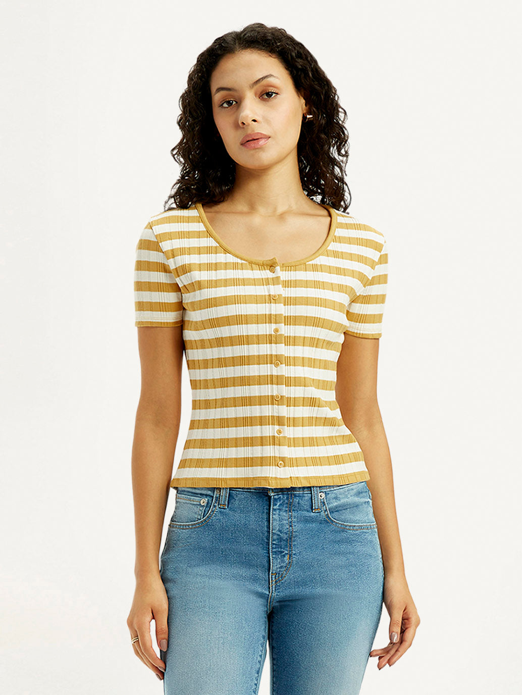 Women's Striped Yellow Scoop Neck Top