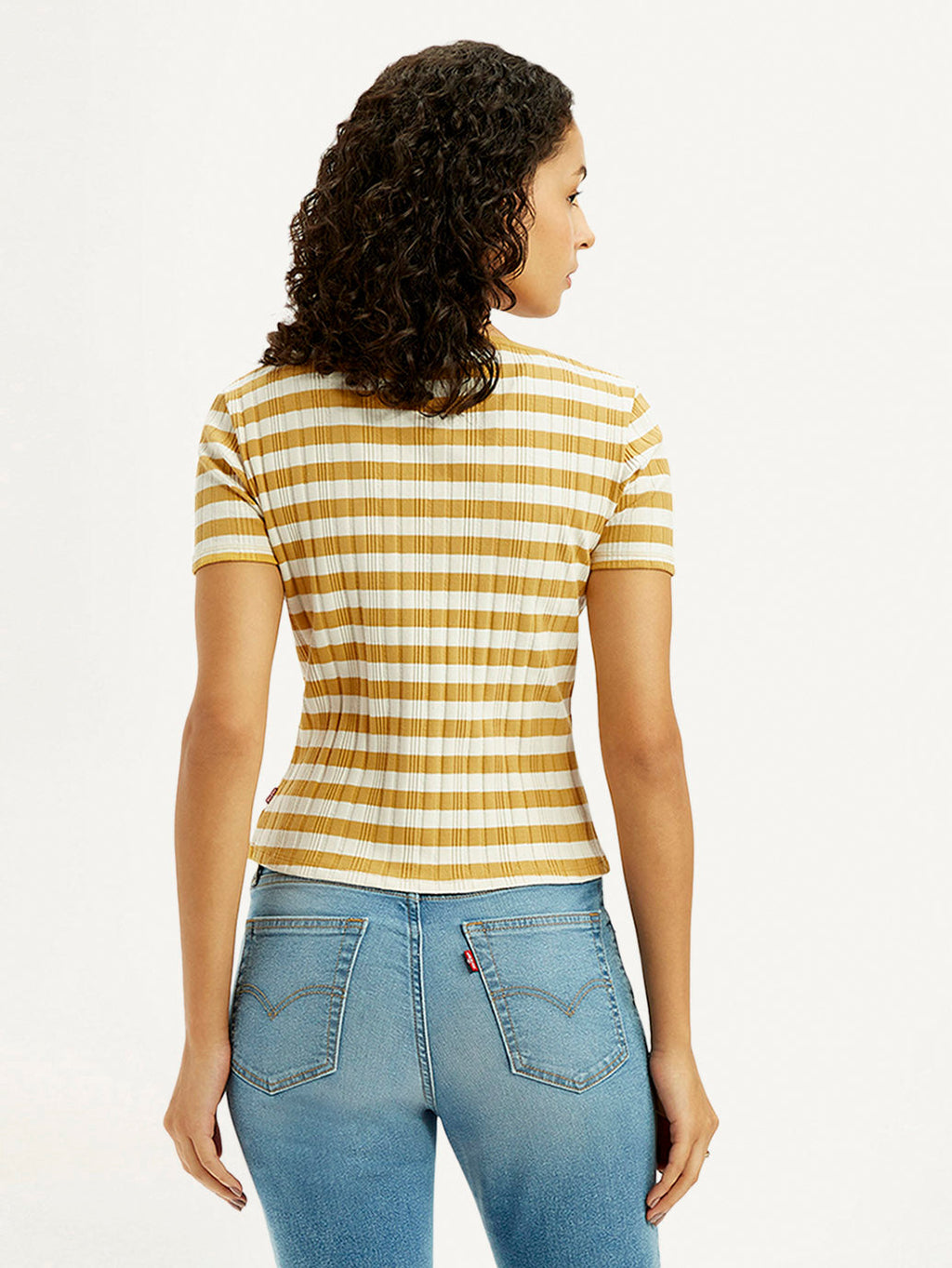Women's Striped Yellow Scoop Neck Top
