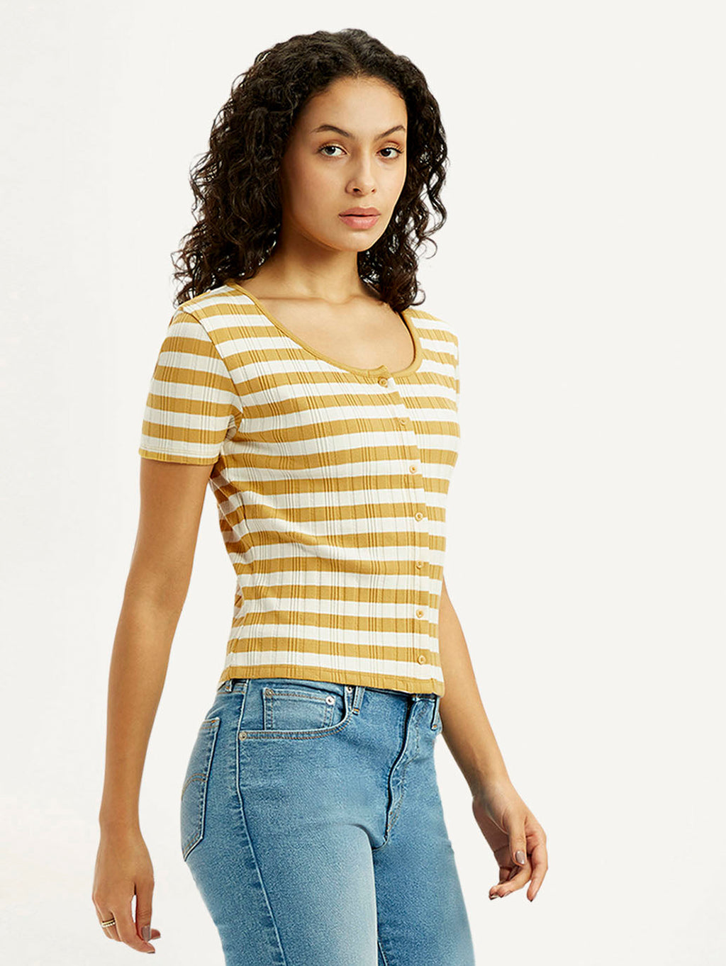 Women's Striped Yellow Scoop Neck Top