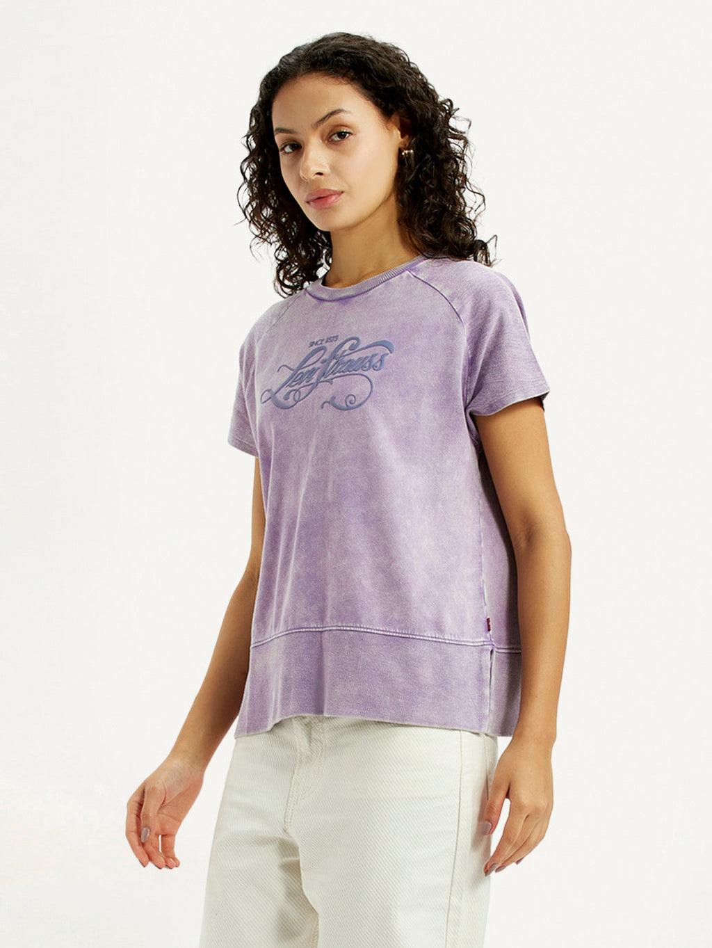 Women's Brand Logo Purple Relaxed Fit T-shirt