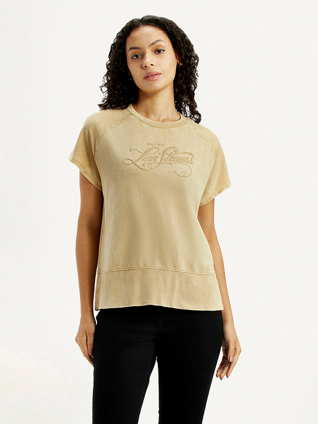 Women's Brand Logo Beige Relaxed Fit T-shirt