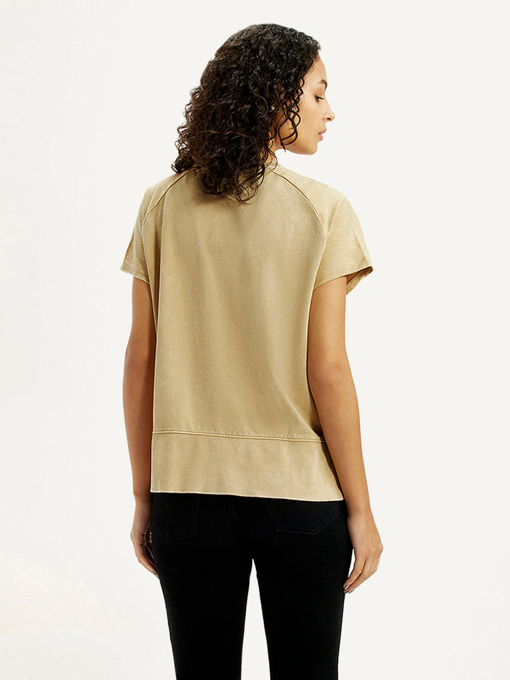 Women's Brand Logo Beige Relaxed Fit T-shirt