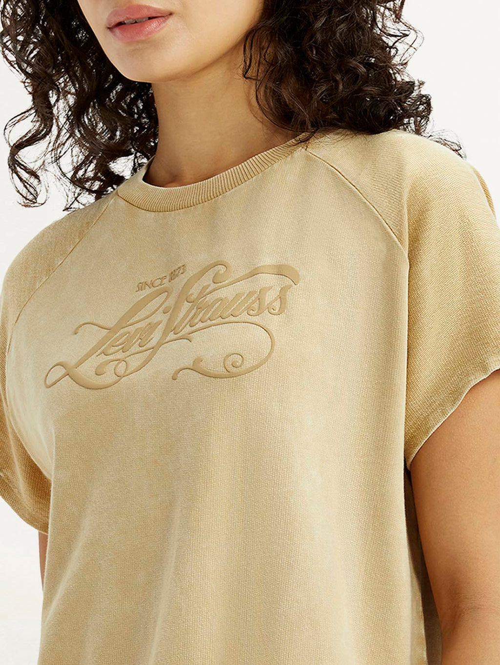 Women's Brand Logo Beige Relaxed Fit T-shirt