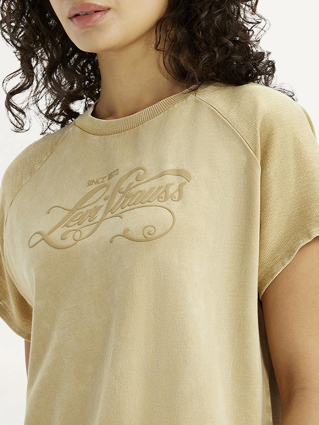 Women's Brand Logo Beige Relaxed Fit T-shirt