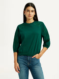 Women's Embroidered Dark Green Crew Neck Top