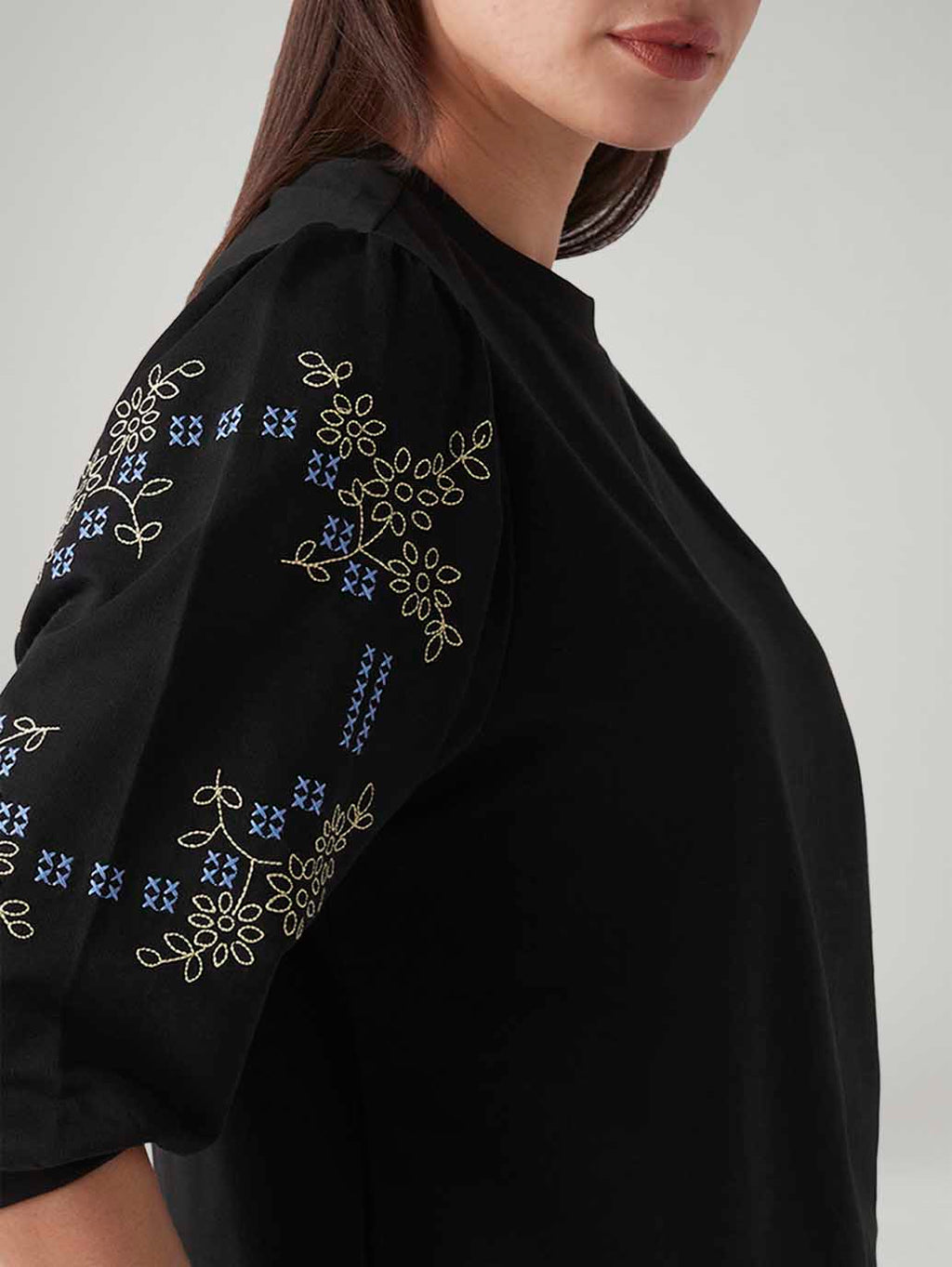 Women's Black Regular Fit Embroidery Top