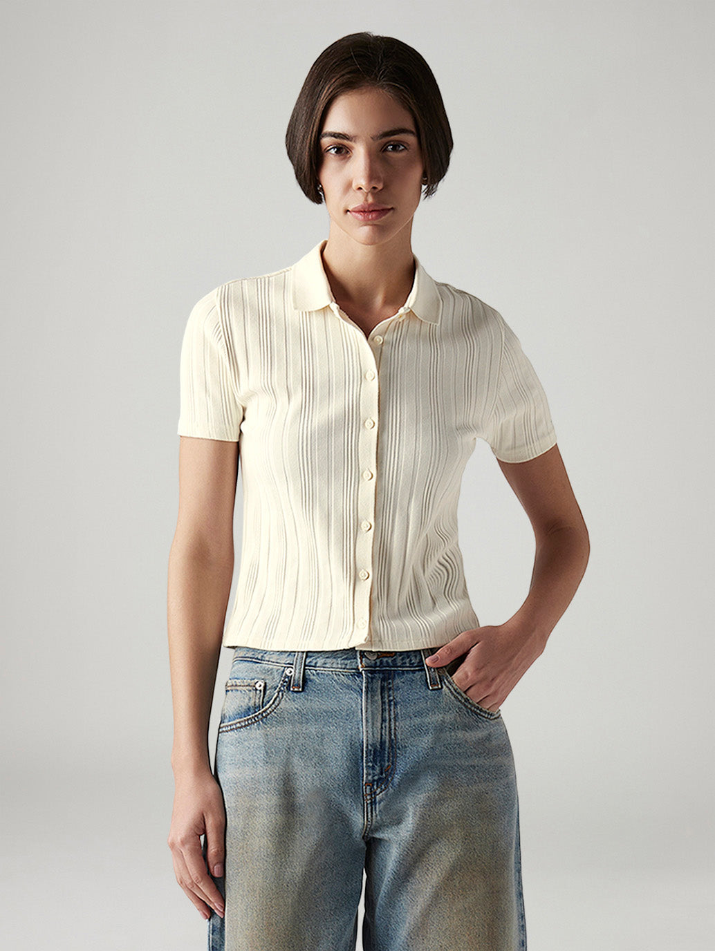 Women's Textured Slim Fit Polo T-Shirt