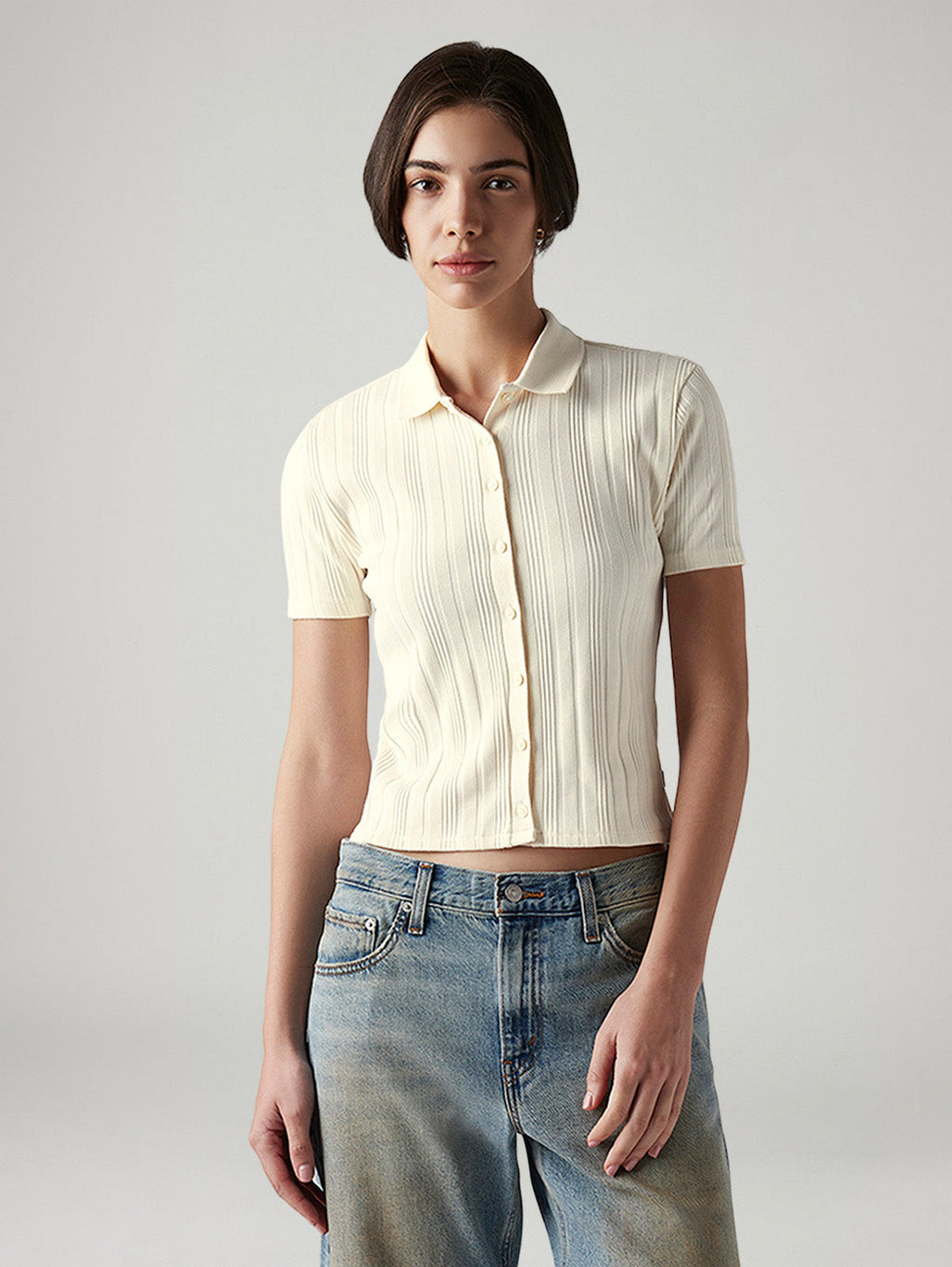 Women's Textured Slim Fit Polo T-Shirt