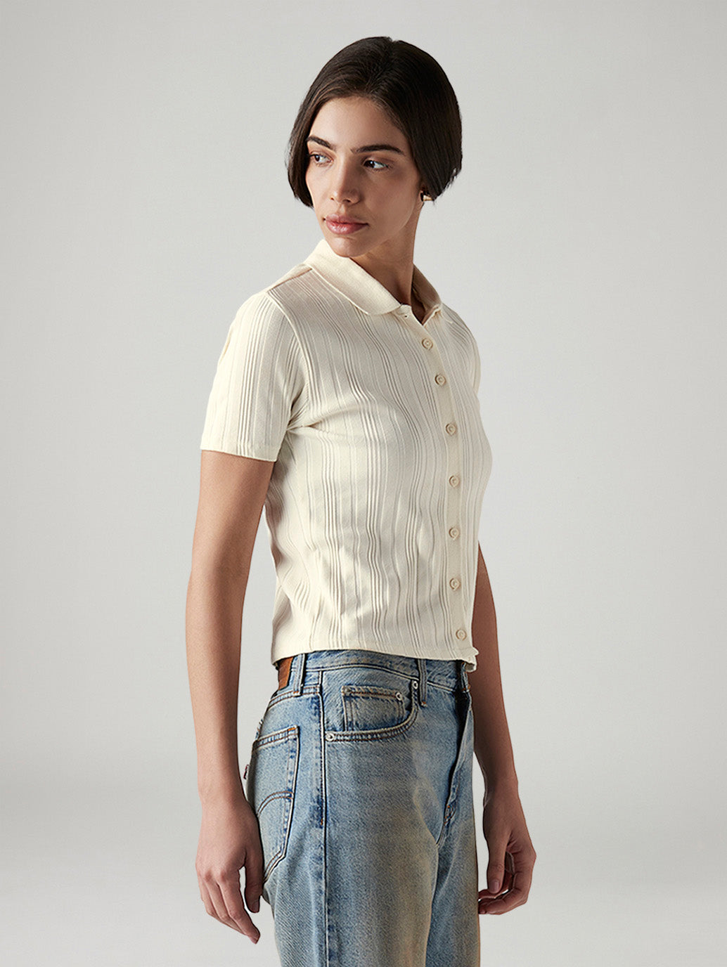 Women's Textured Slim Fit Polo T-Shirt