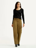 Women's Tan Ribcage Straight Fit High Rise Cargo Trousers